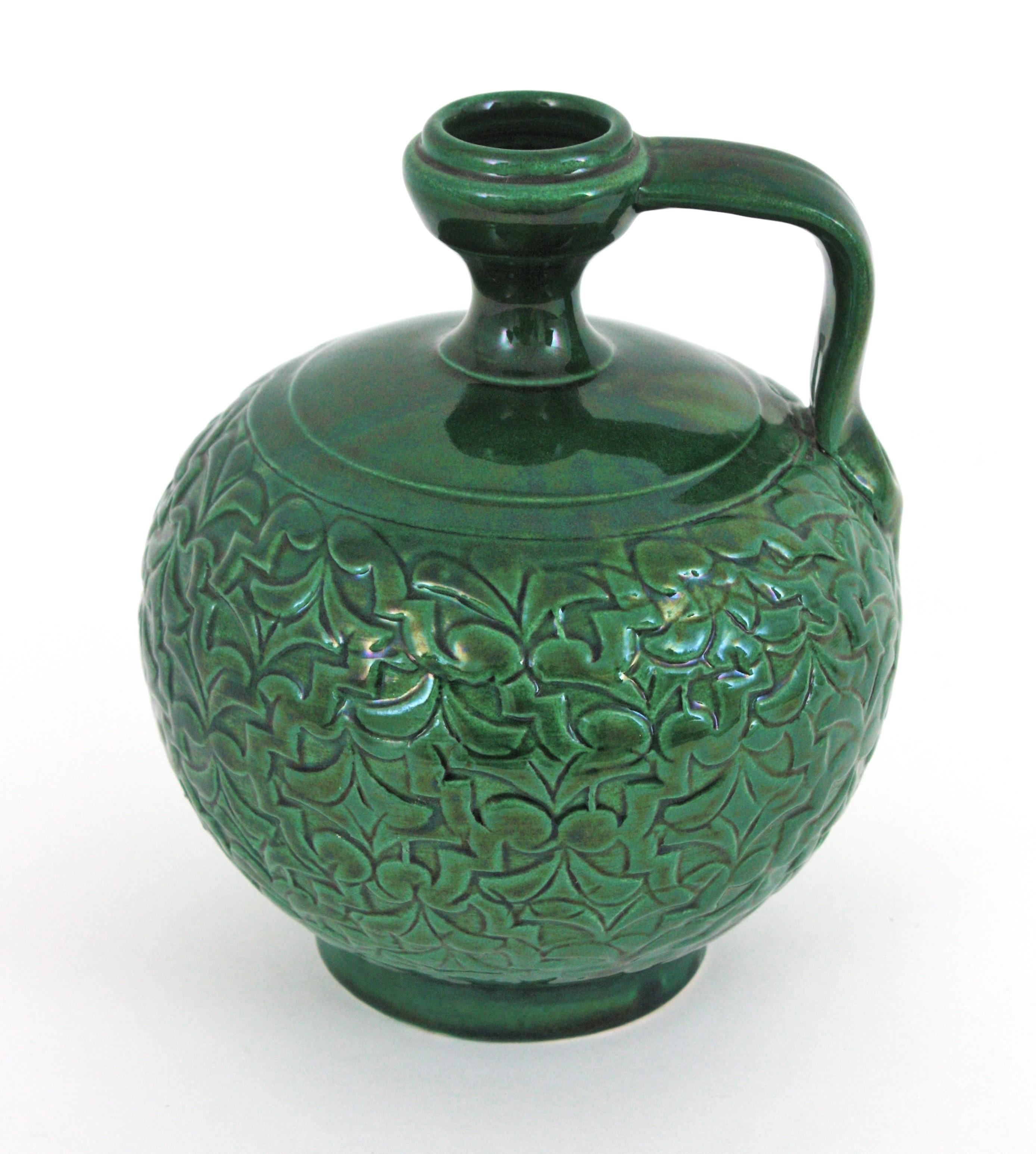 Spagnolo Vaso brocca in ceramica verde spagnola, anni '50 in vendita