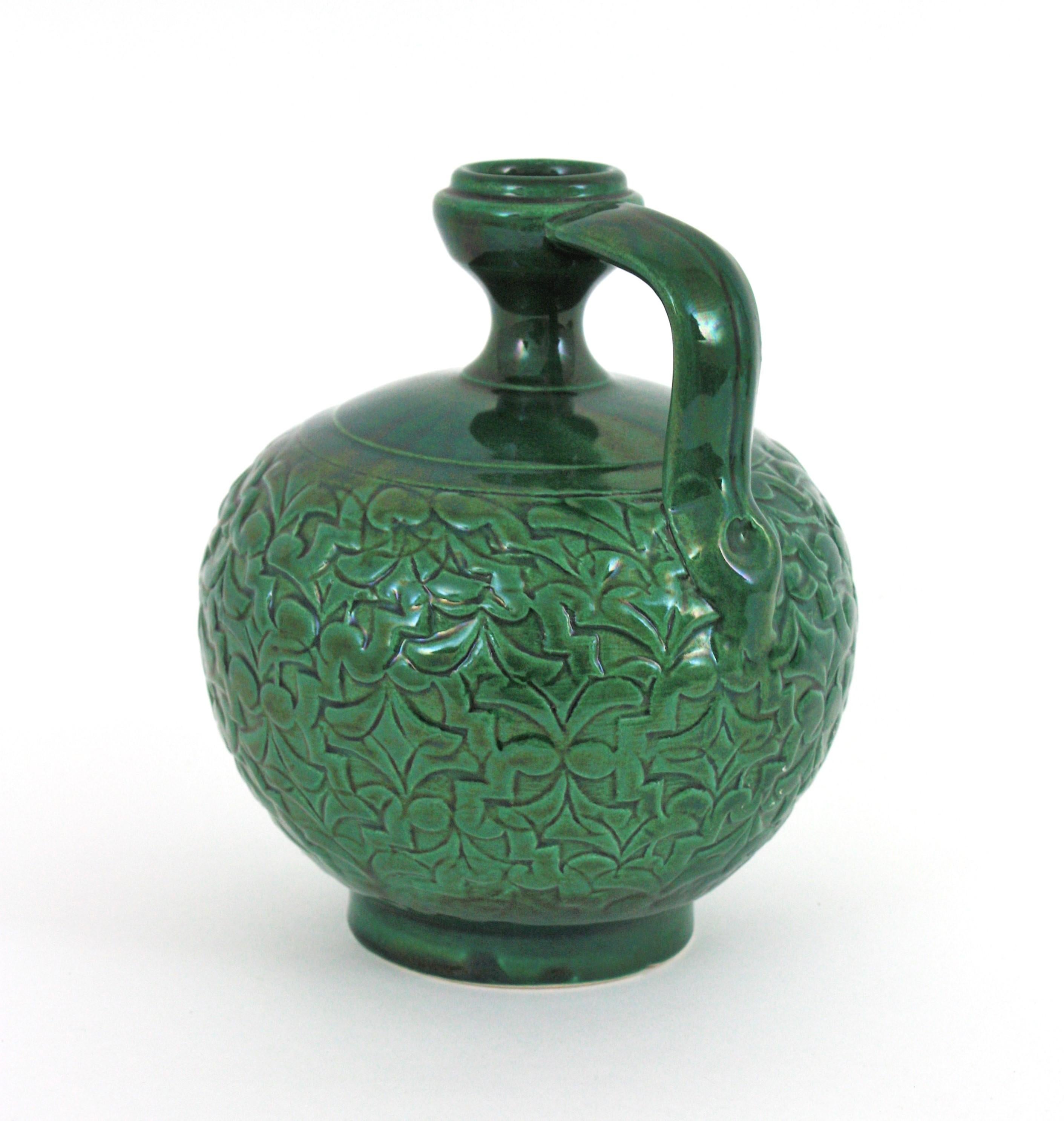 Vaso brocca in ceramica verde spagnola, anni '50 In condizioni buone in vendita a Barcelona, ES
