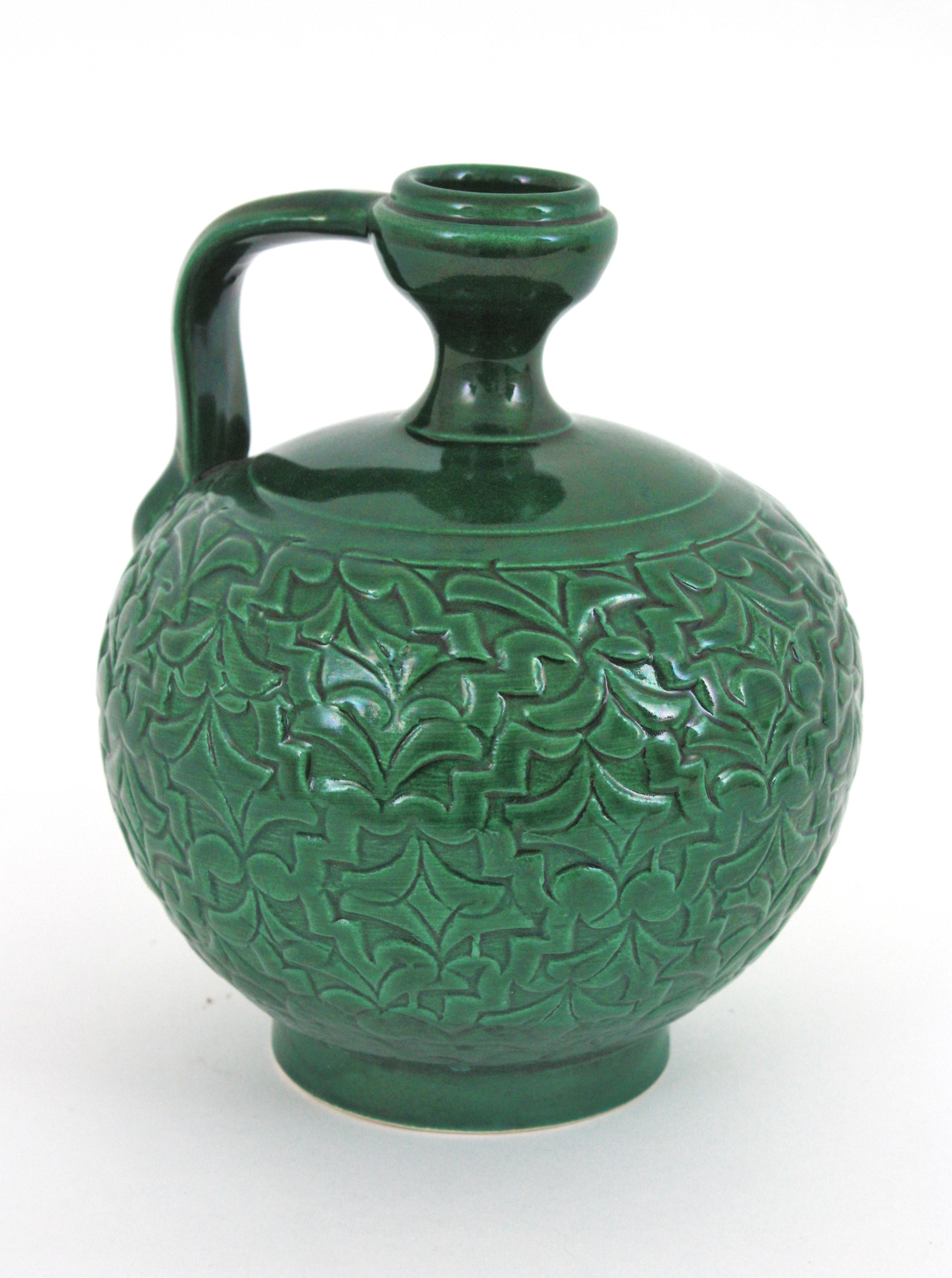Vaso brocca in ceramica verde spagnola, anni '50 in vendita 1