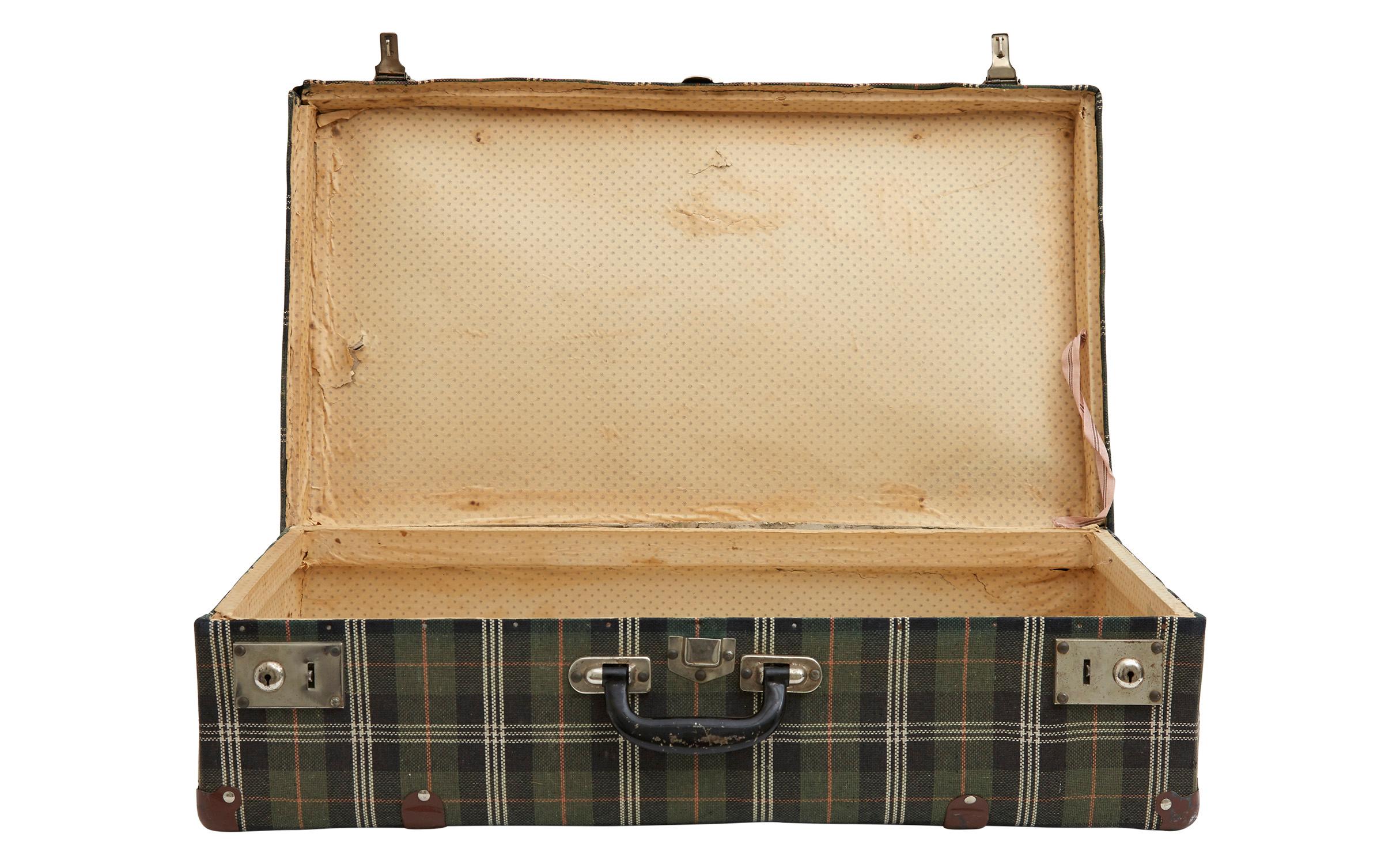 20th Century Spanish Green Plaid Twill Suitcase