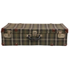 Vintage Spanish Green Plaid Twill Suitcase
