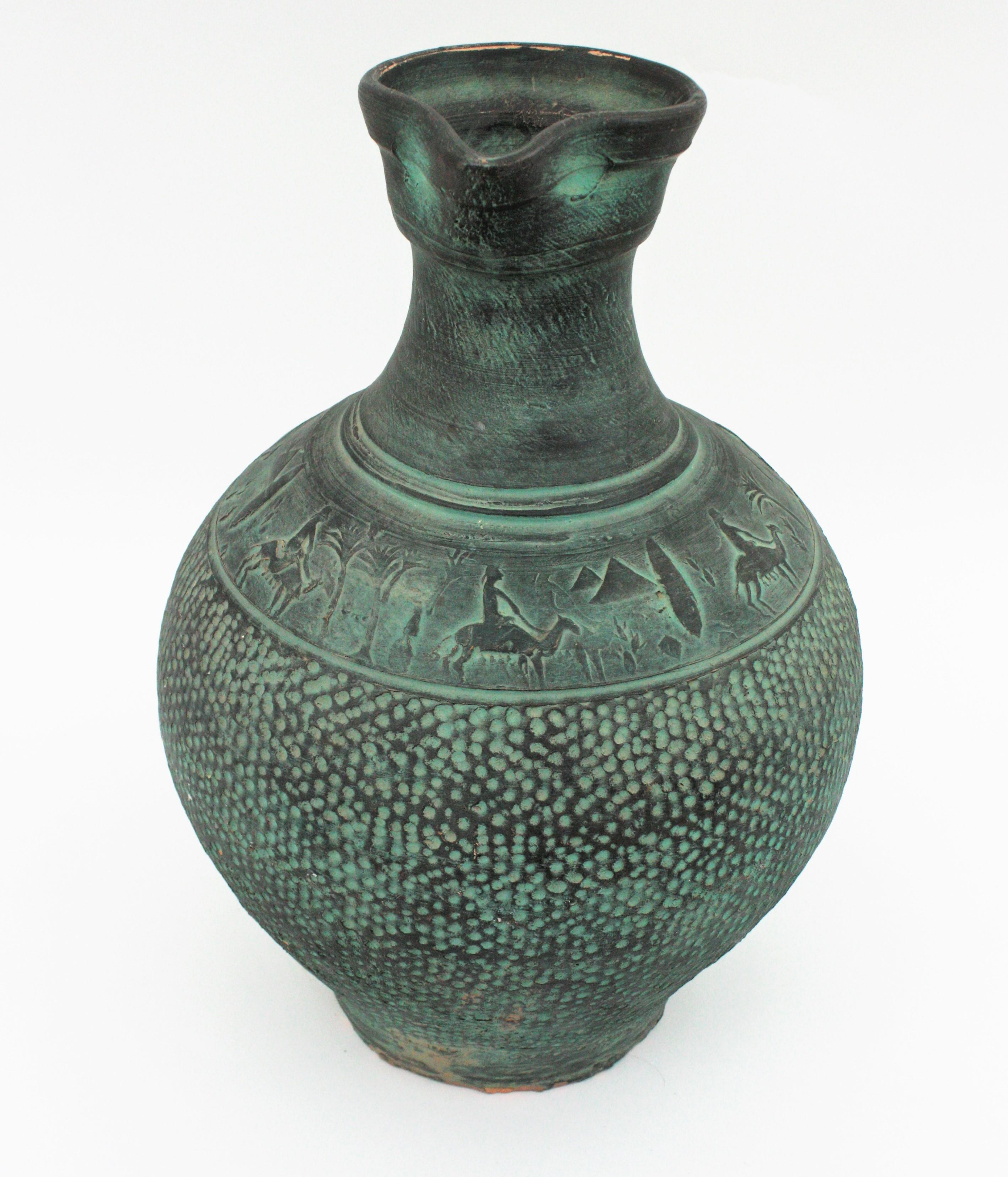 Spanish Green Terracota Urn Jug or Vessel For Sale 11