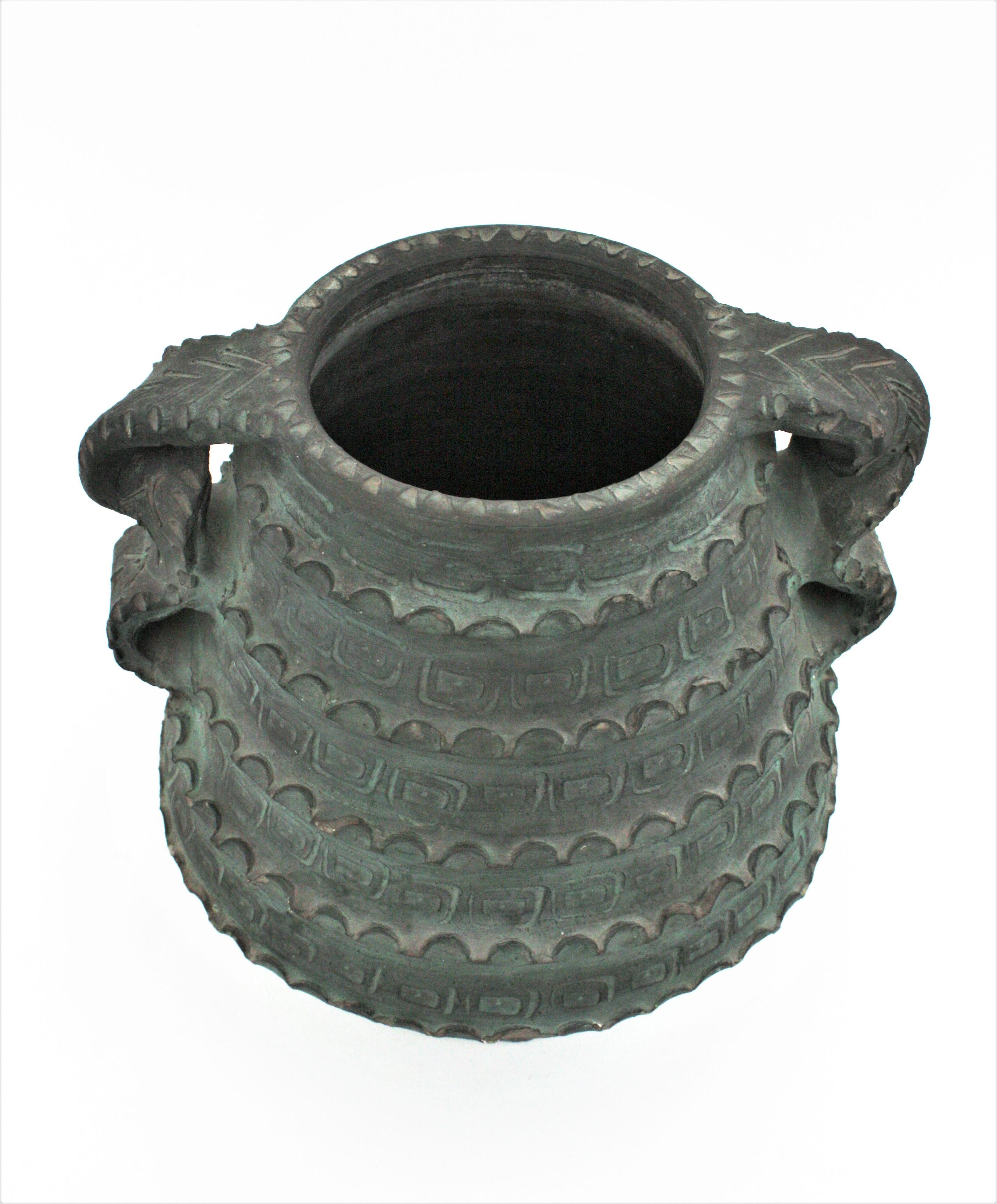 Spanish Green Terracota Urn Vase or Vessel 4