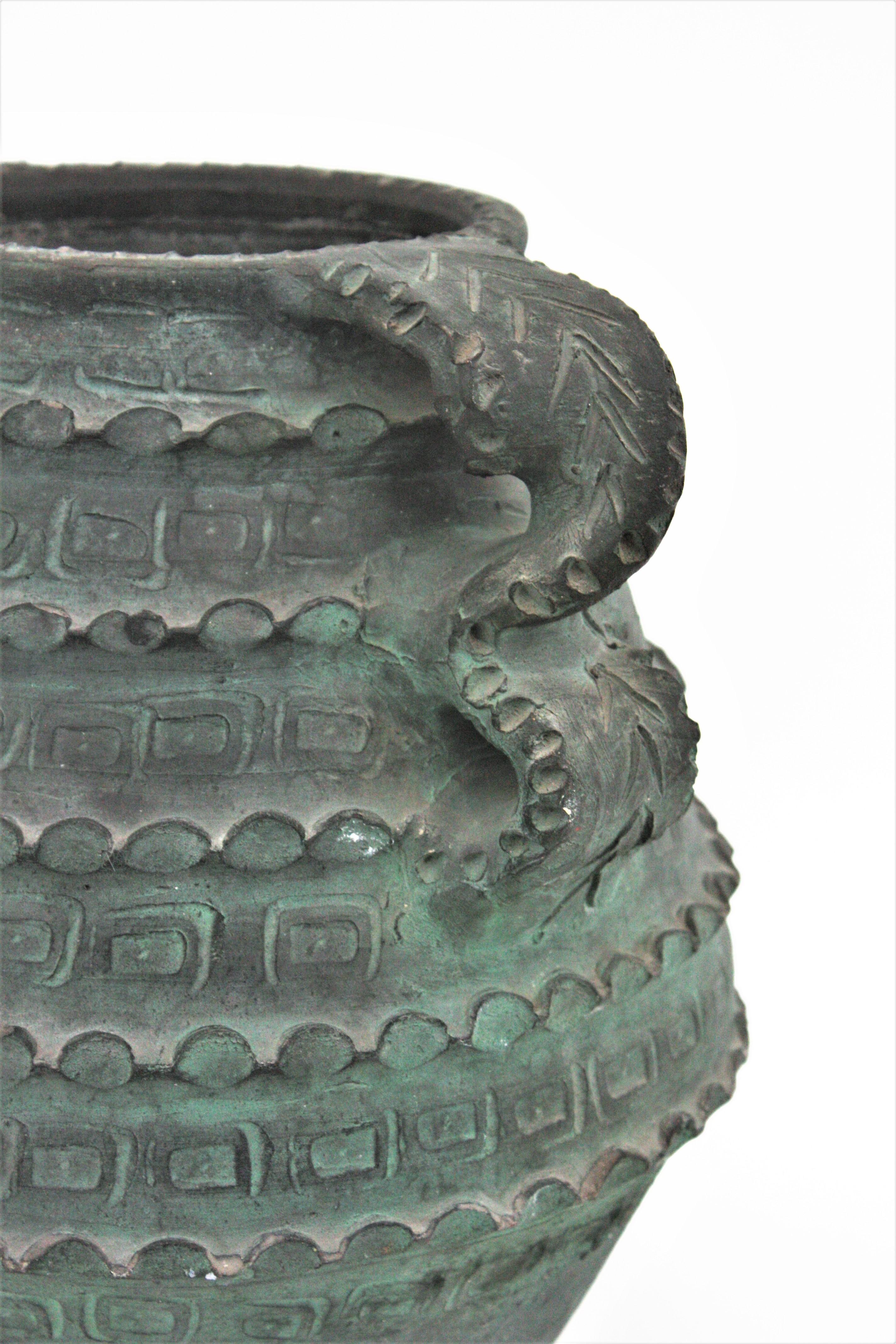 20th Century Spanish Green Terracota Urn Vase or Vessel