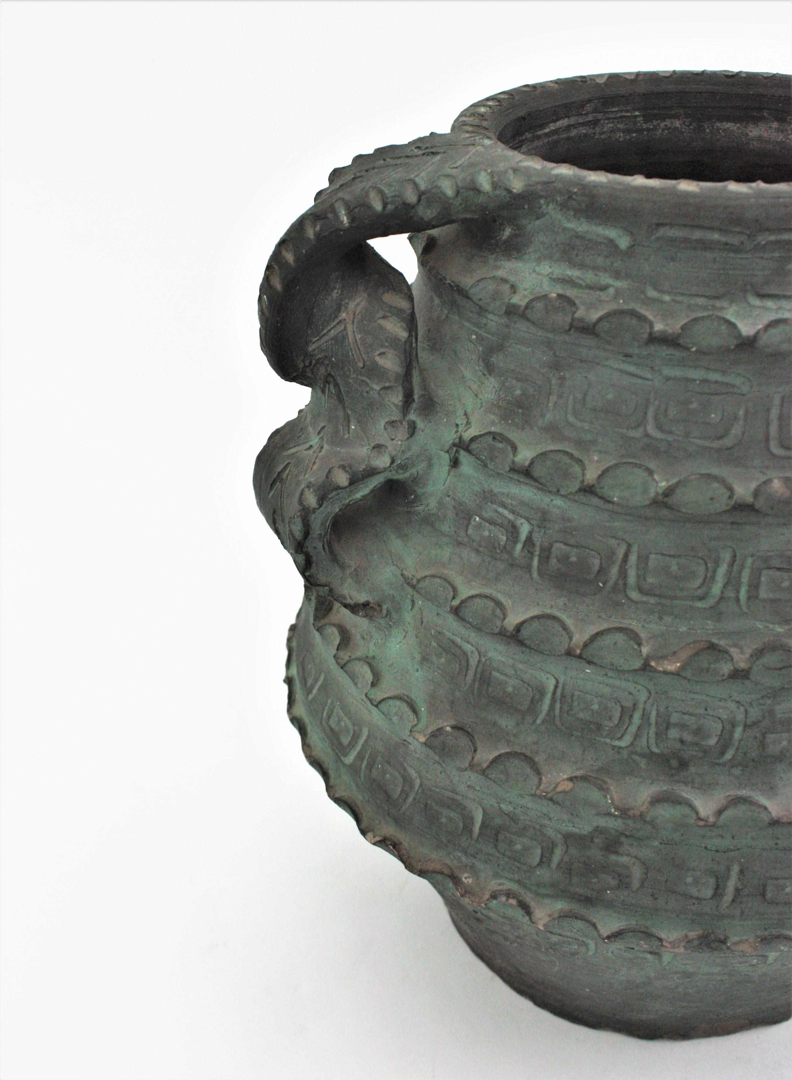 Terracotta Spanish Green Terracota Urn Vase or Vessel