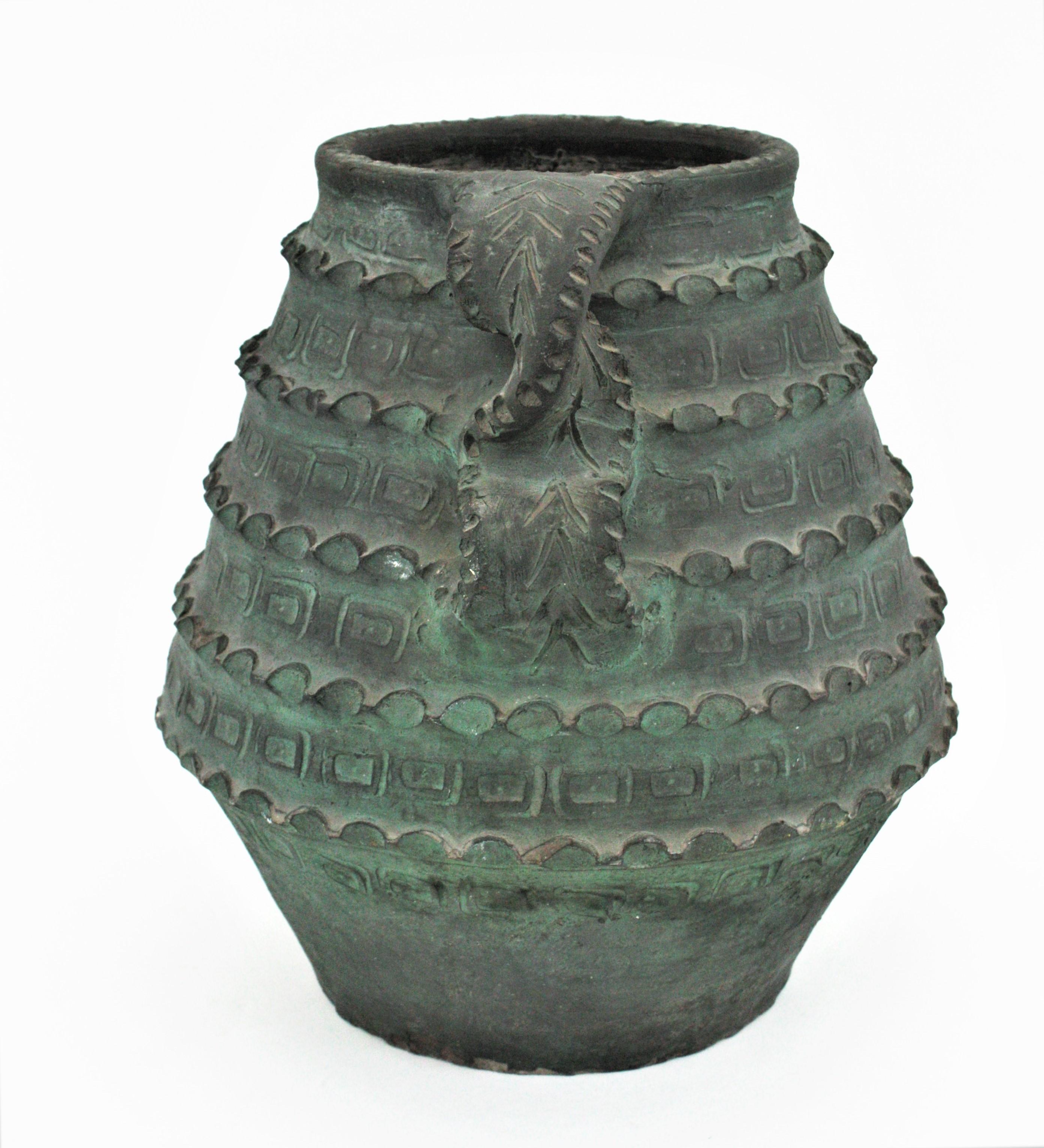 Spanish Green Terracota Urn Vase or Vessel 1