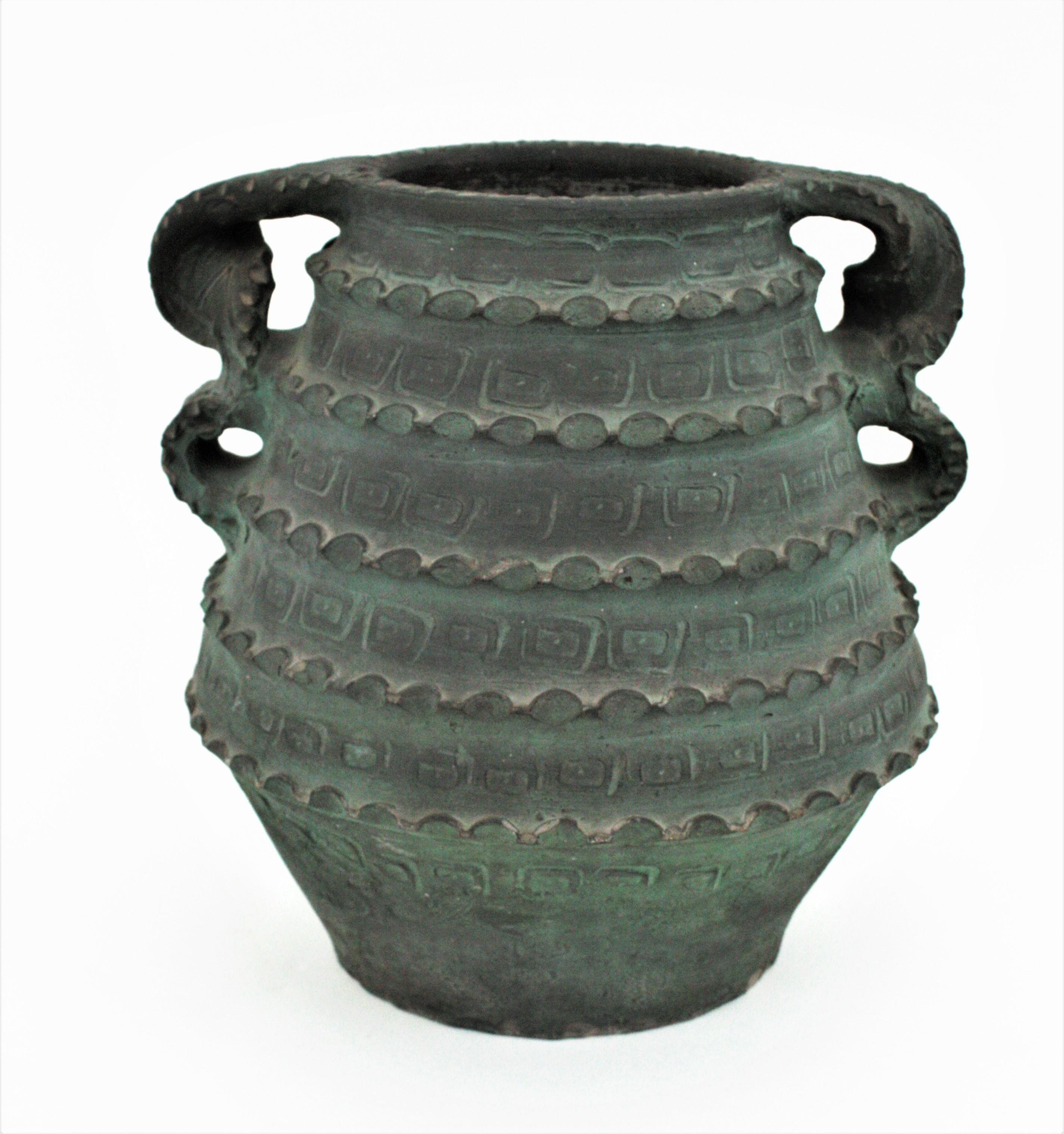 Spanish Green Terracota Urn Vase or Vessel 2