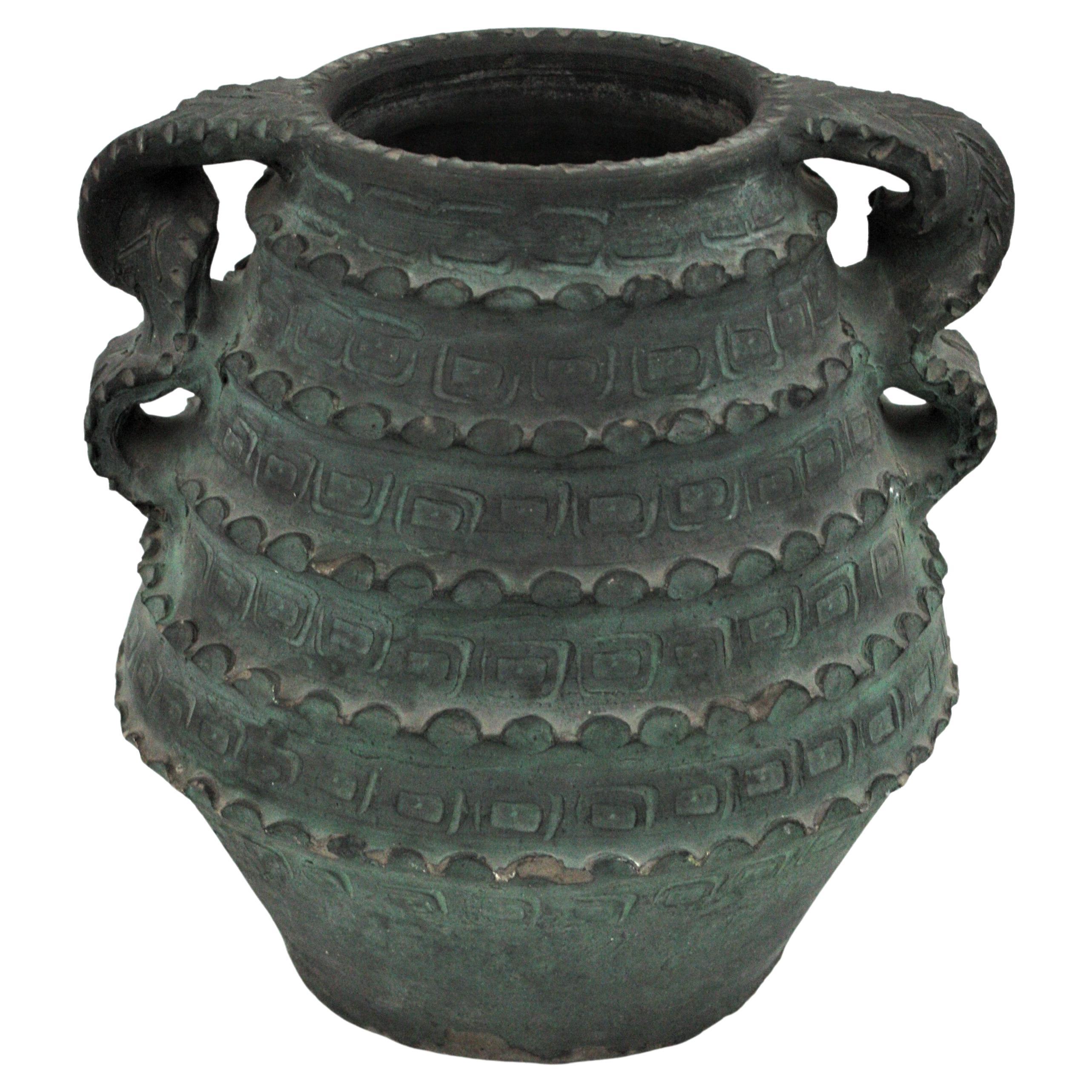 Spanish Green Terracota Urn Vase or Vessel