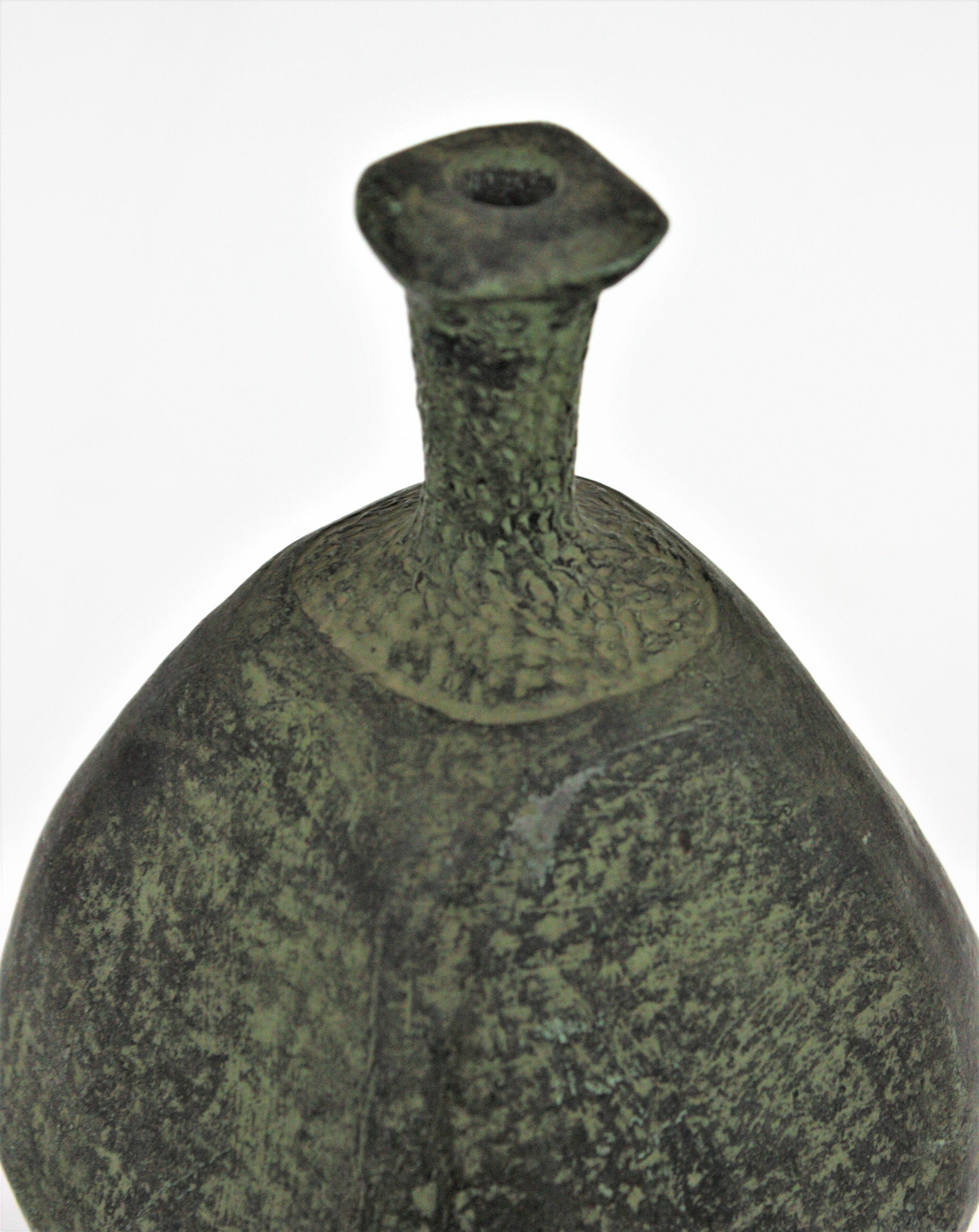 Spanish Green Terracotta Bottle Vase or Vessel For Sale 2