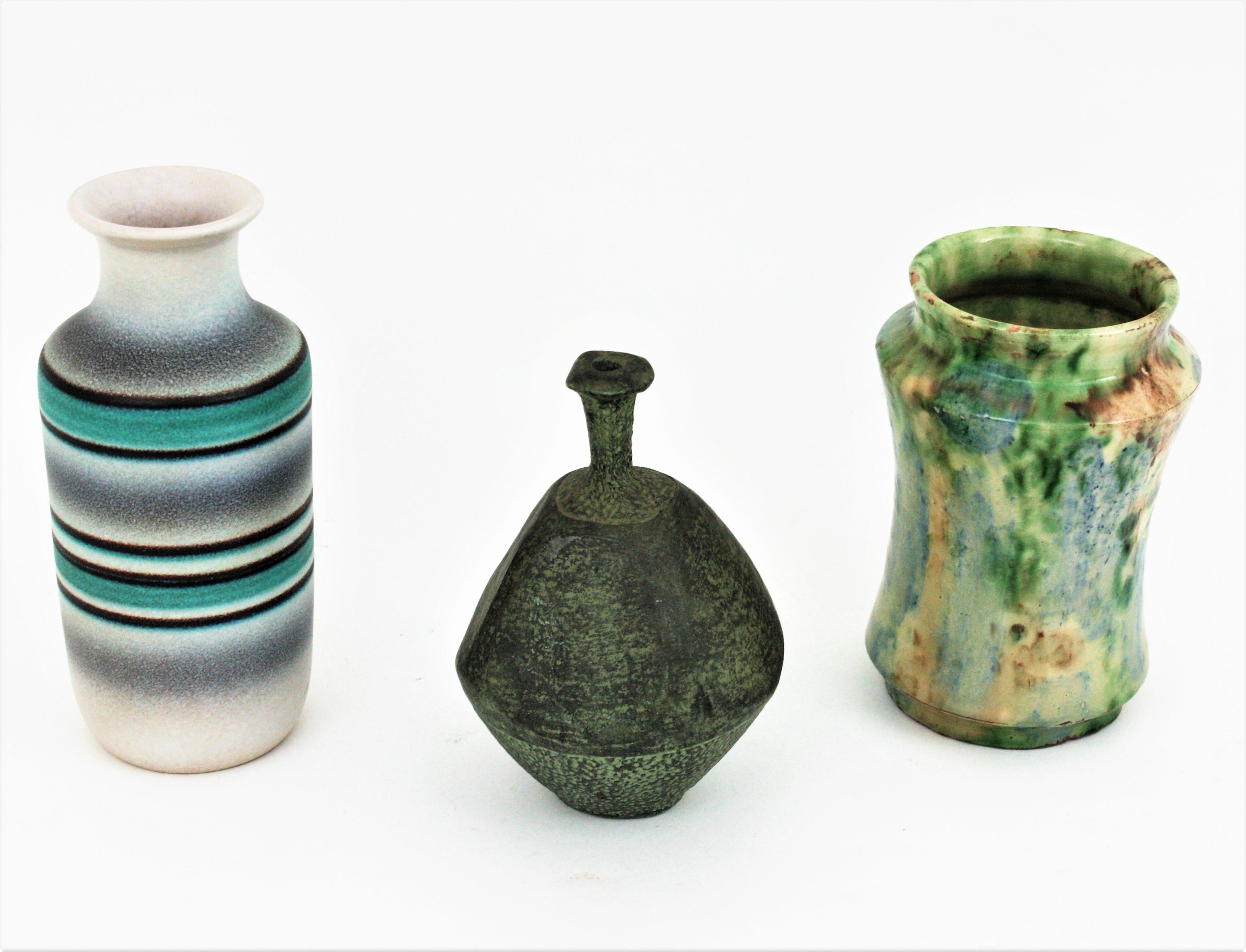 Spanish Green Terracotta Bottle Vase or Vessel For Sale 5