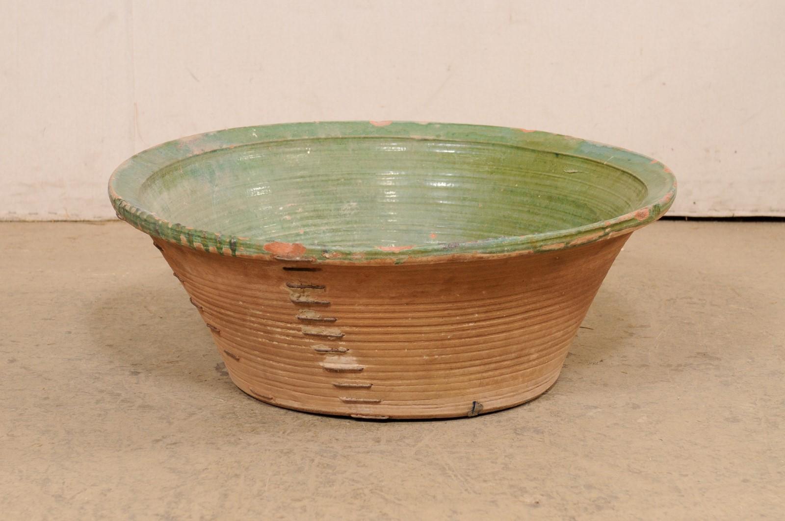 Spanish Green Terracotta Bowl, Early 20th Century For Sale 9