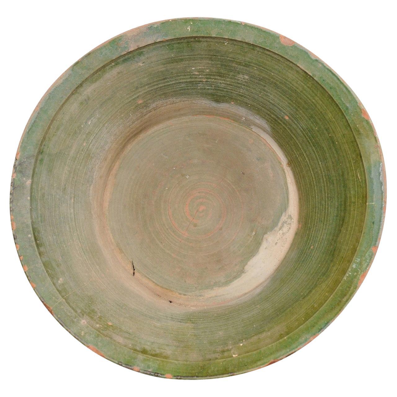 Spanish Green Terracotta Bowl, Early 20th Century For Sale