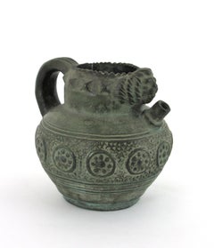 Spanish Green Terracotta Handled Jug Vase / Pitcher / Vessel, 1950s