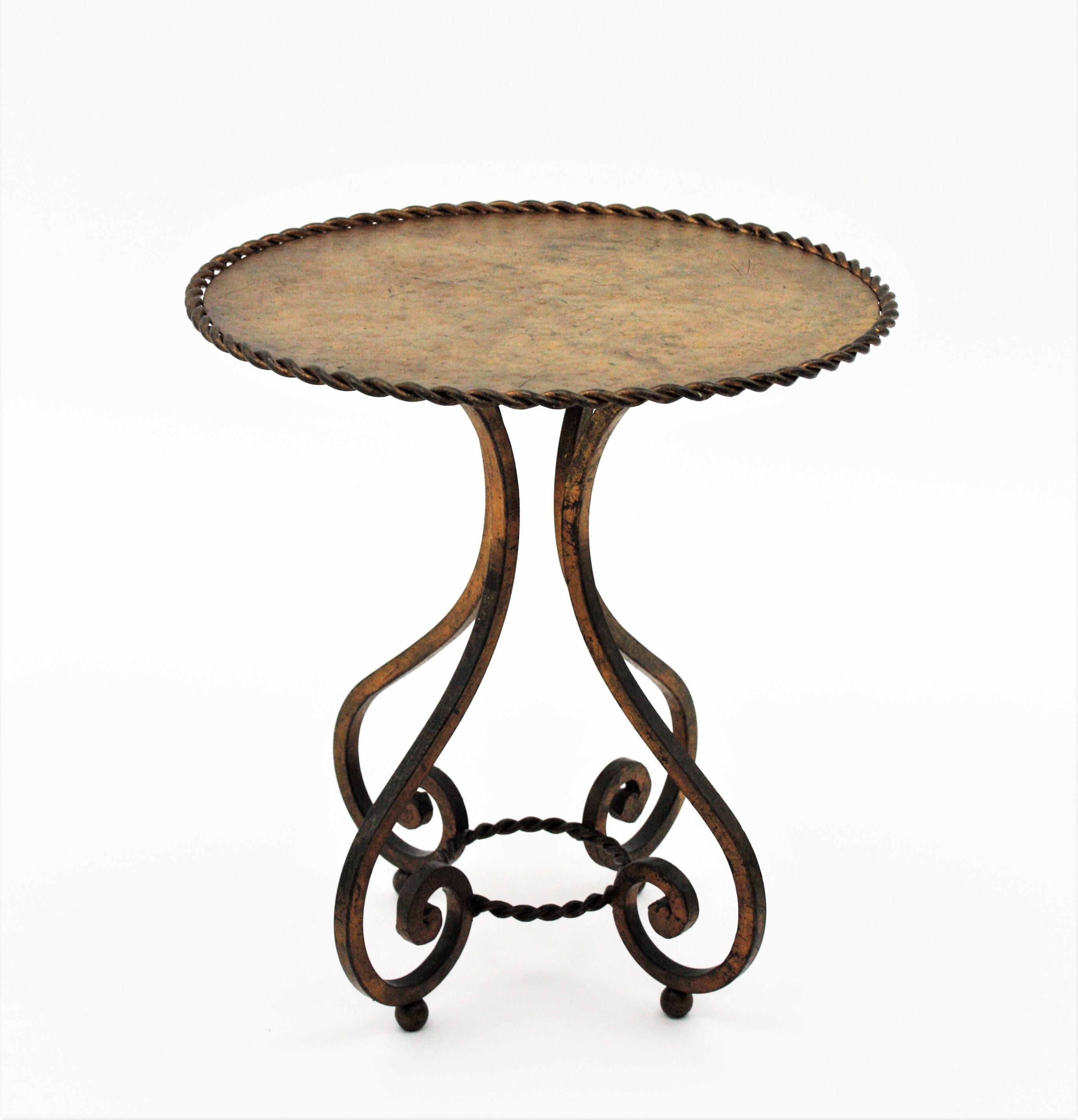 Spanish Gueridon Drinks Occassional Low Side Table in Gilt Wrought Iron 5