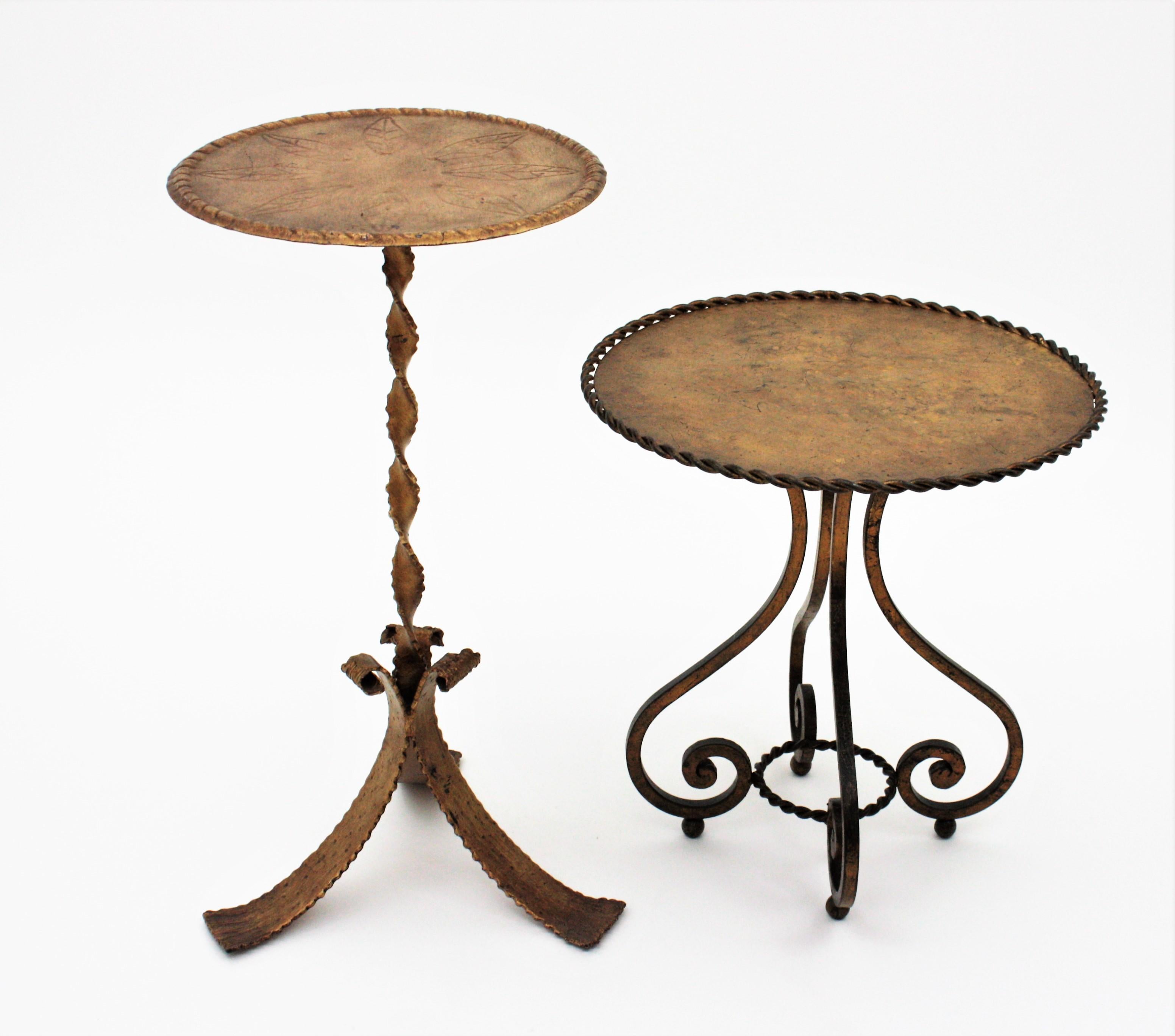 Spanish Gueridon Drinks Occassional Low Side Table in Gilt Wrought Iron 8