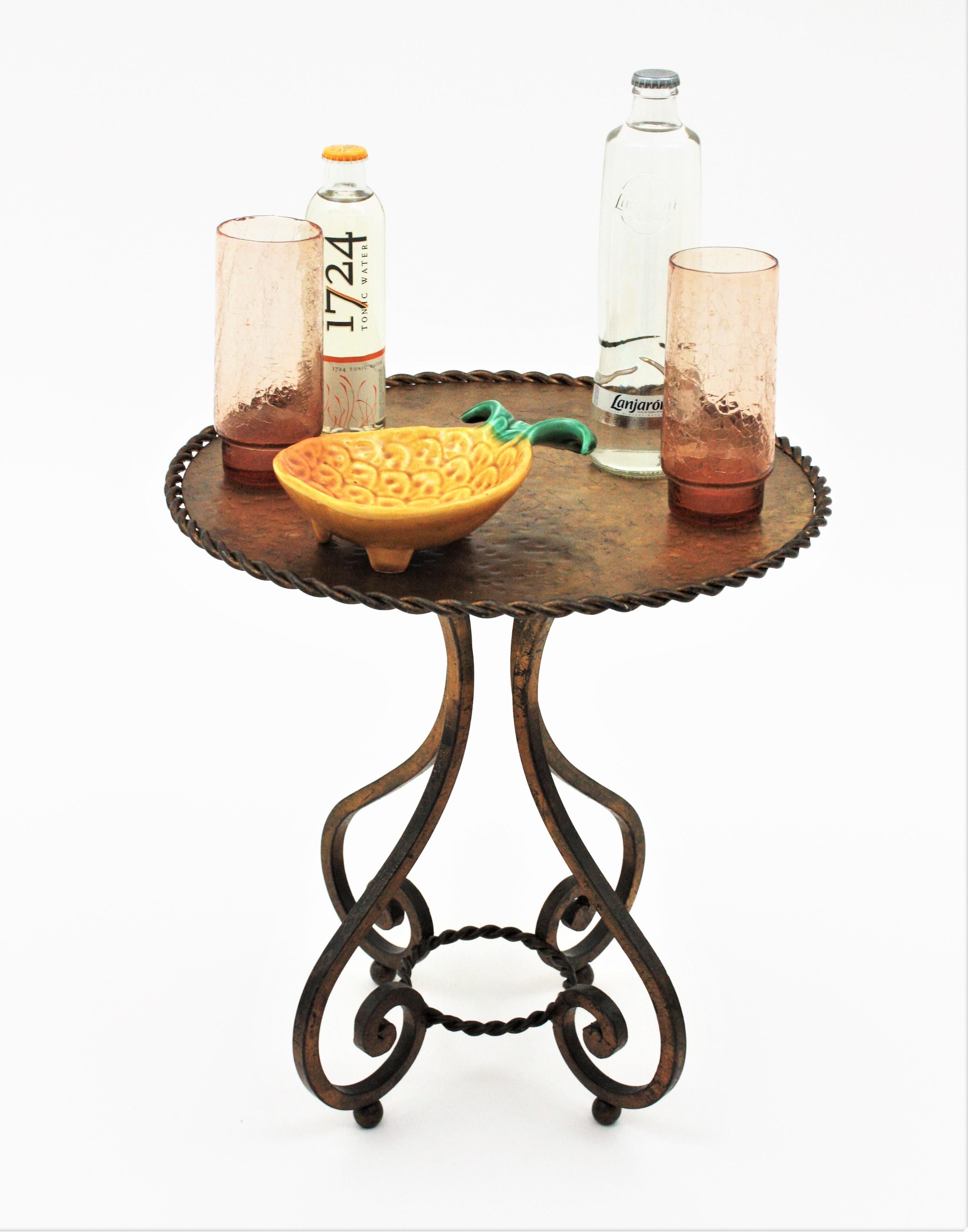 Spanish Gueridon Drinks Occassional Low Side Table in Gilt Wrought Iron 9