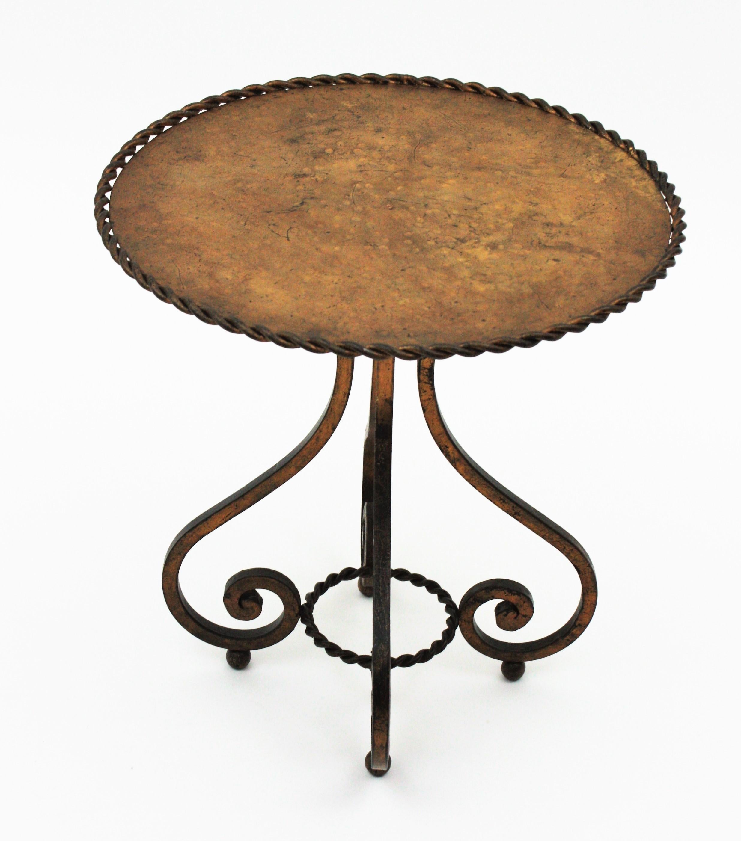 Forged Spanish Gueridon Drinks Occassional Low Side Table in Gilt Wrought Iron