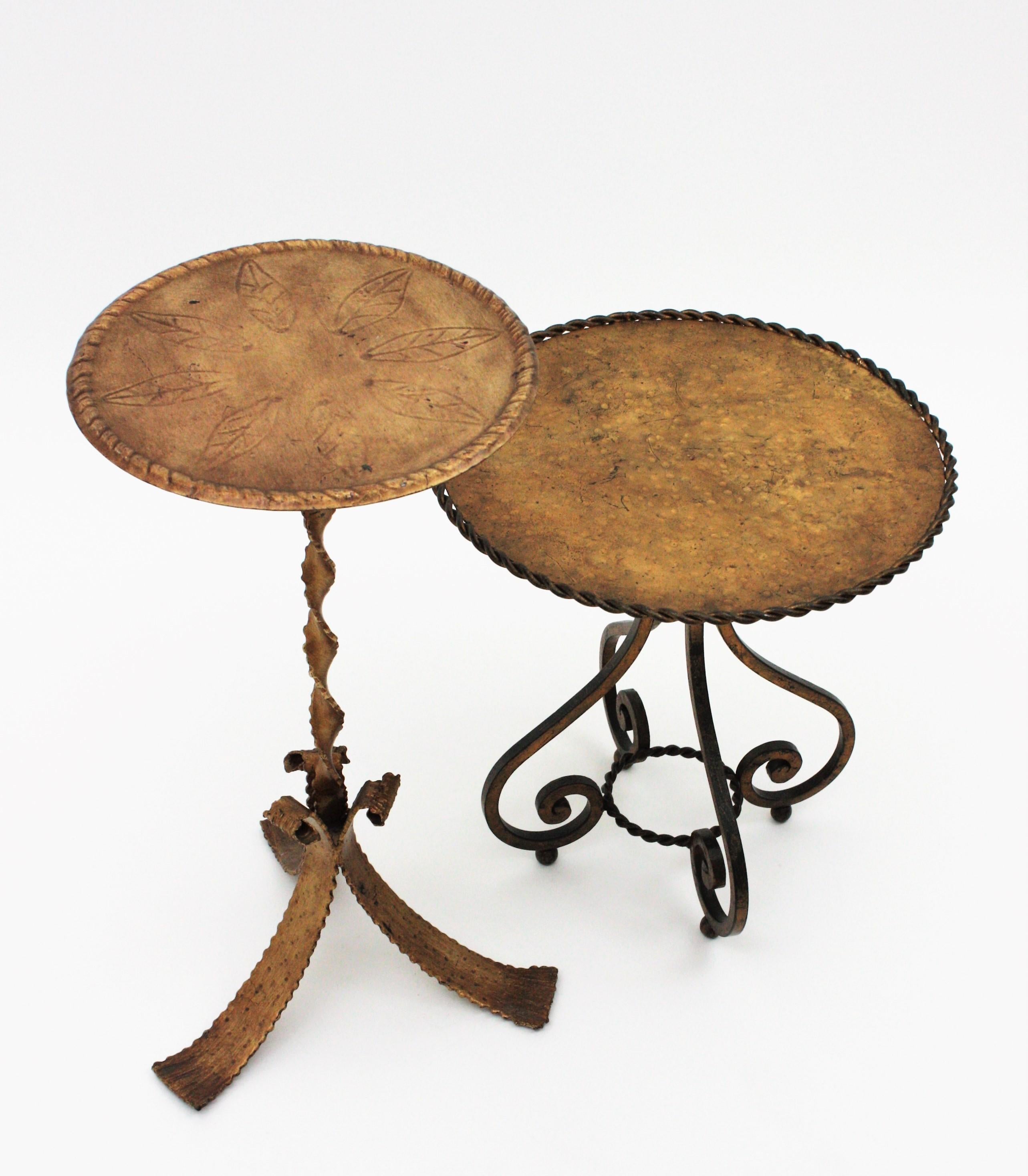 Spanish Gueridon Drinks Occassional Low Side Table in Gilt Wrought Iron In Good Condition In Barcelona, ES