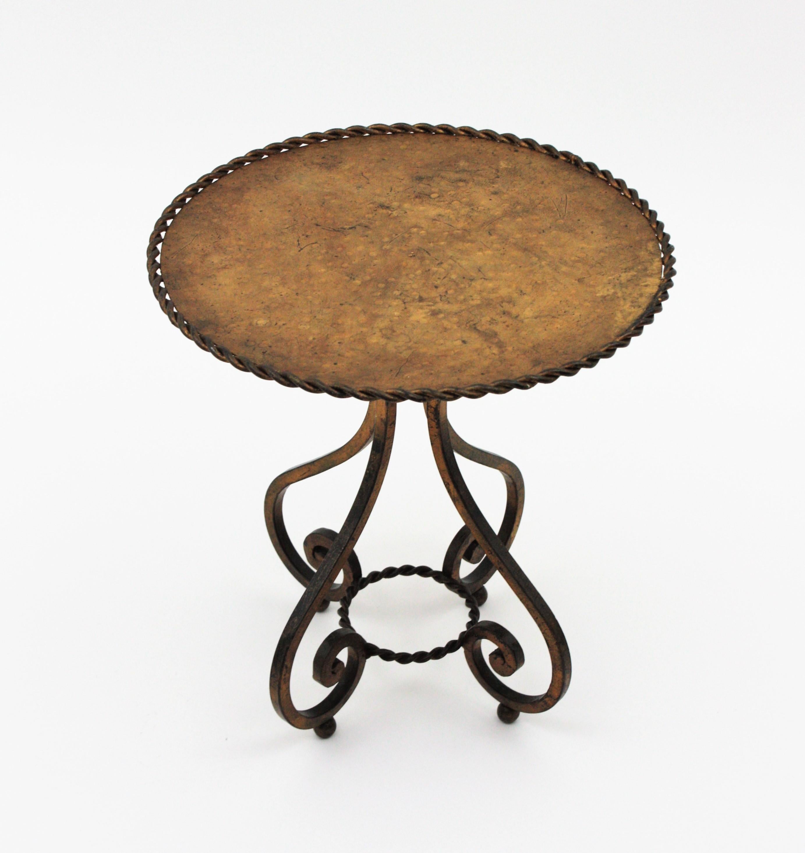 Spanish Gueridon Drinks Occassional Low Side Table in Gilt Wrought Iron 3