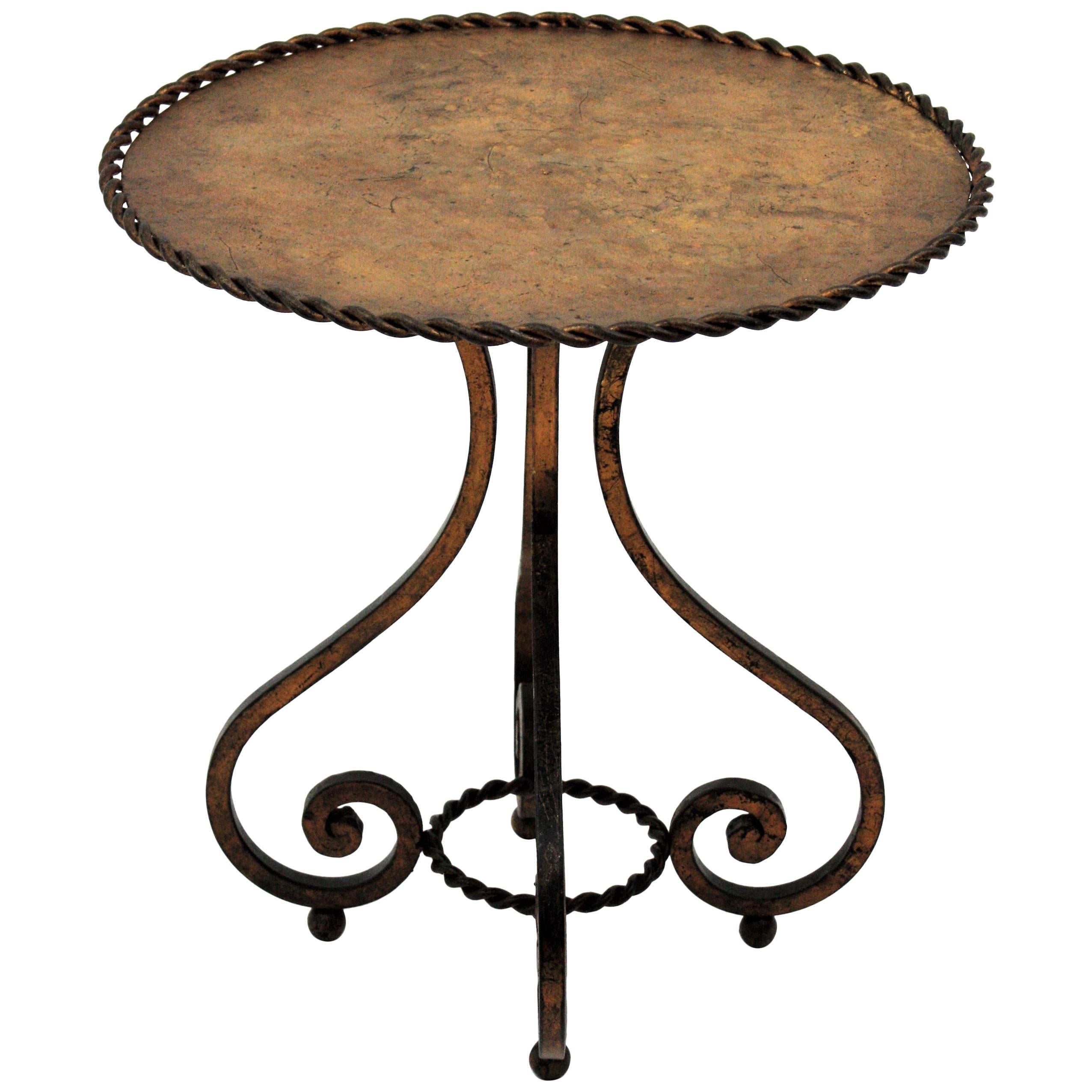 Spanish Gueridon Drinks Occassional Low Side Table in Gilt Wrought Iron