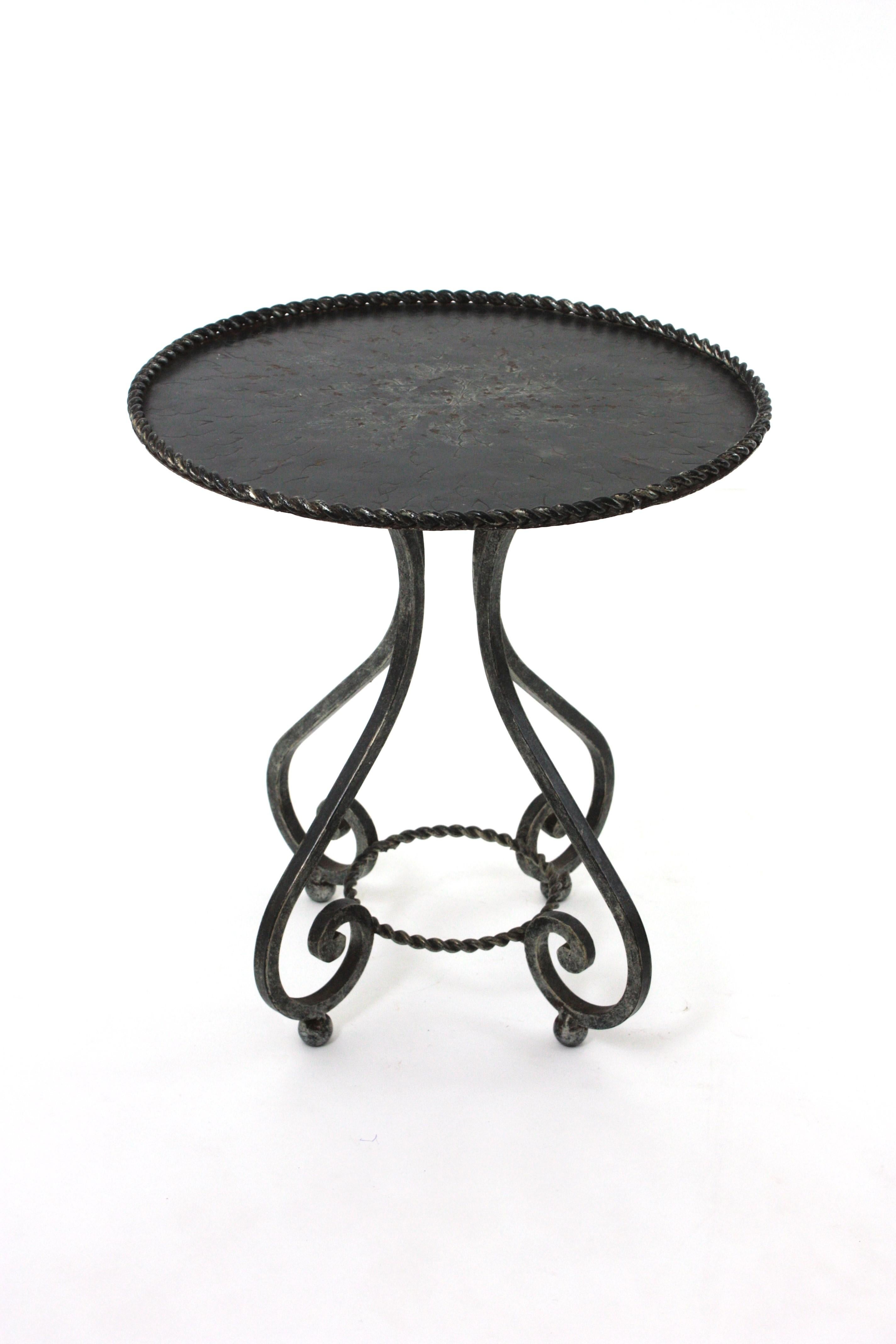 Forged Spanish Gueridon Drinks Occassional Low Side Table in Wrought Iron For Sale