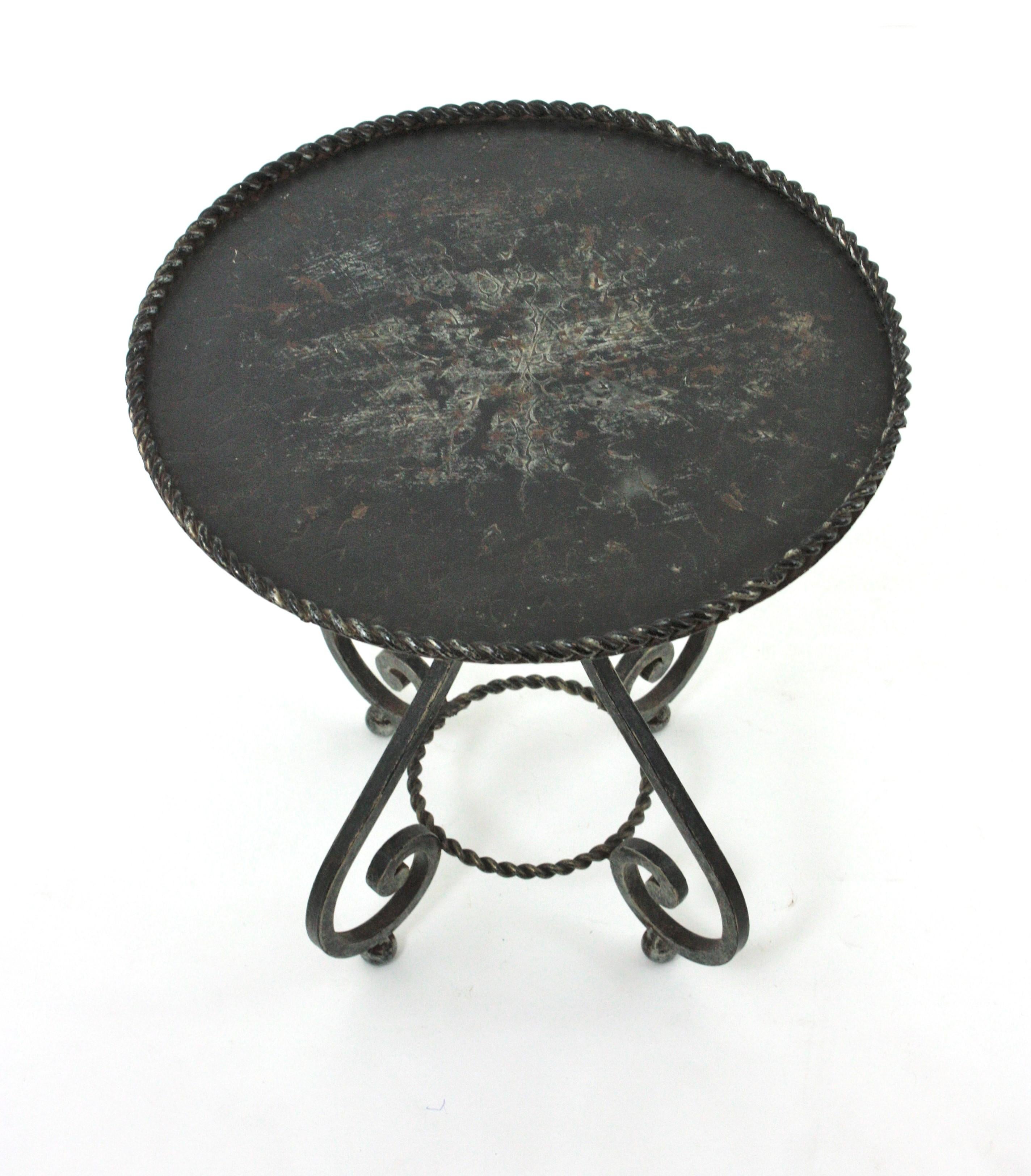 20th Century Spanish Gueridon Drinks Occassional Low Side Table in Wrought Iron For Sale