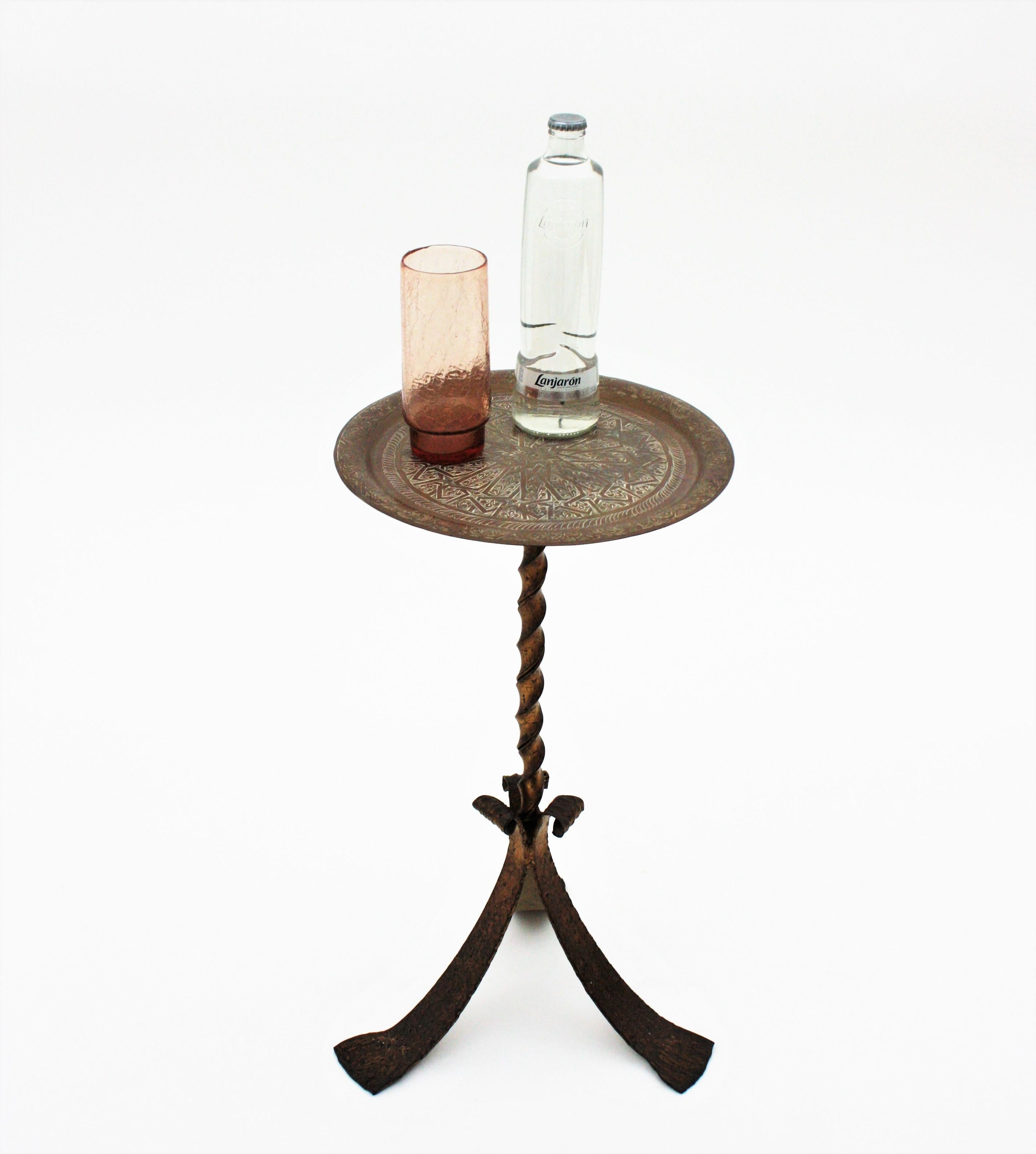 Drink Table / Side Table / Gueridon, Gilt Iron & Brass Top 3