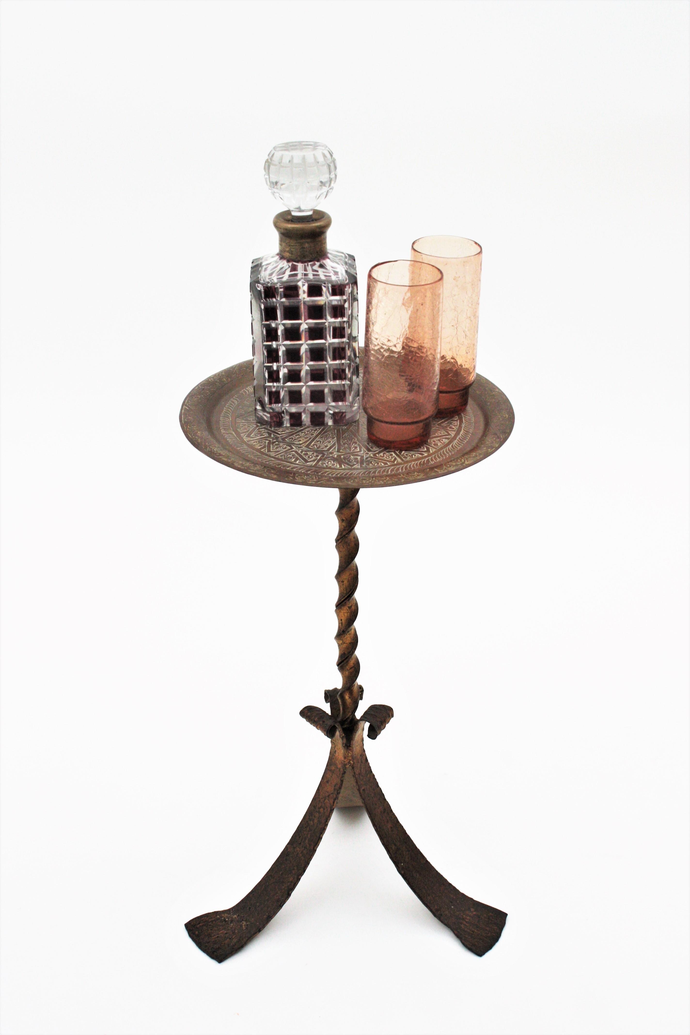 Drink Table / Side Table / Gueridon, Gilt Iron & Brass Top 11