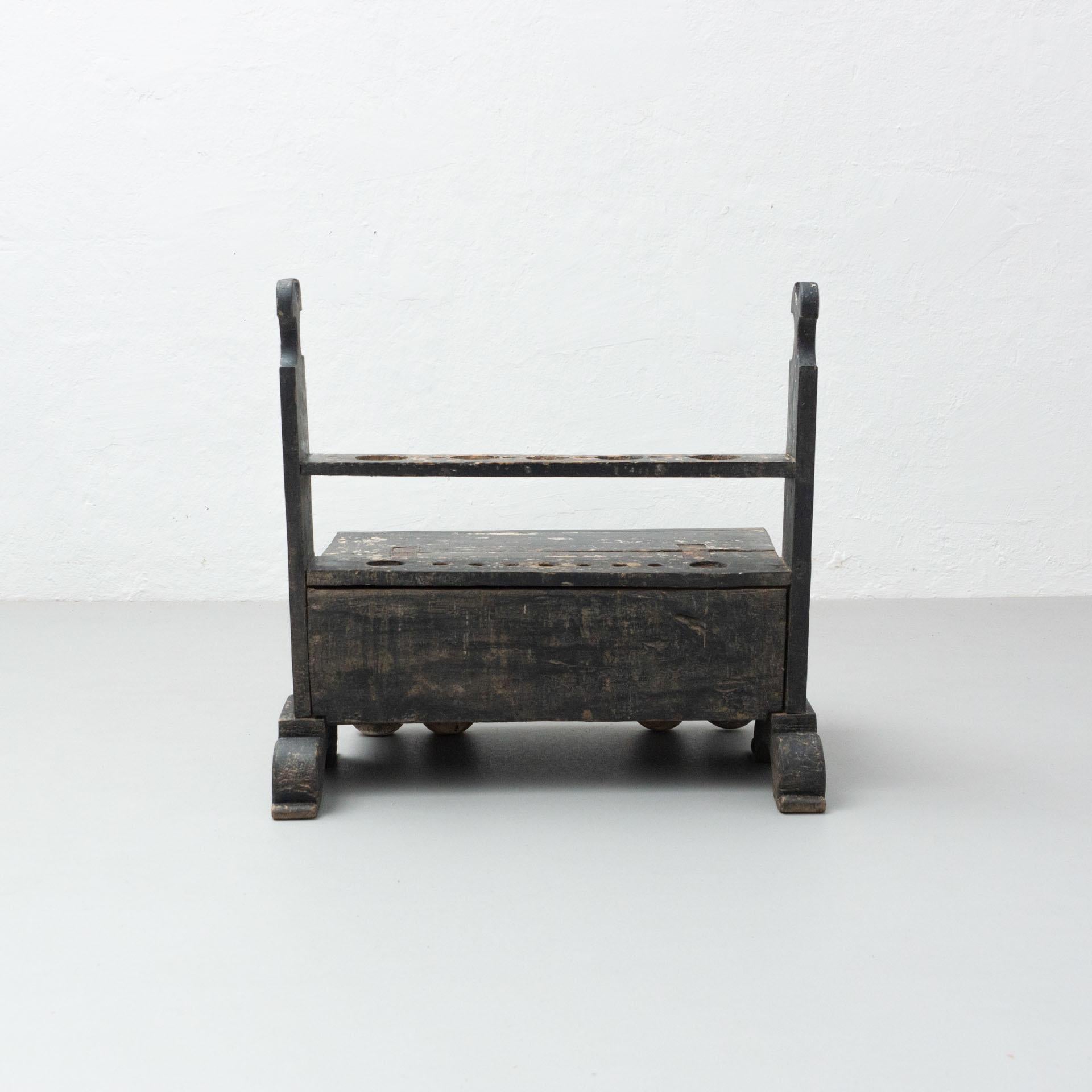 Mid-20th Century Spanish 'Hachero' Traditional Ancient Stained Wood Candleholder, circa 1933