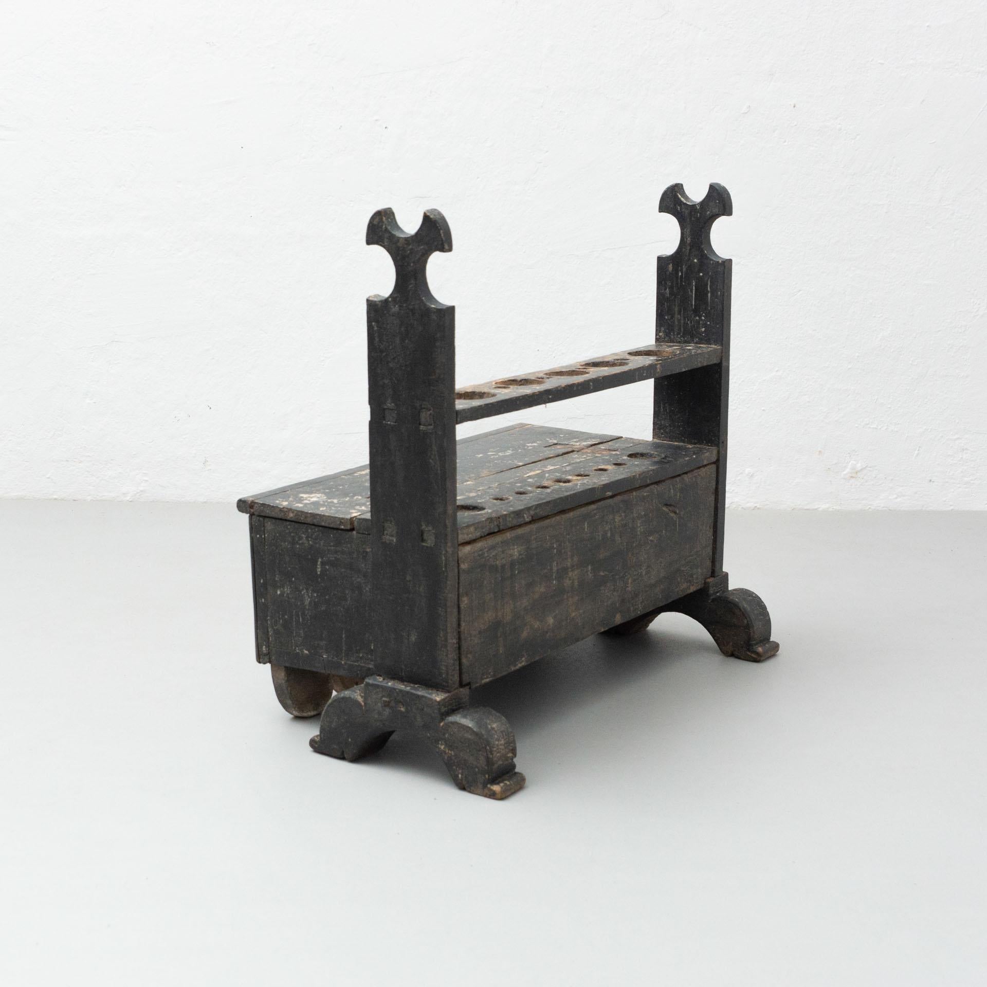 Spanish 'Hachero' Traditional Ancient Stained Wood Candleholder, circa 1933 1