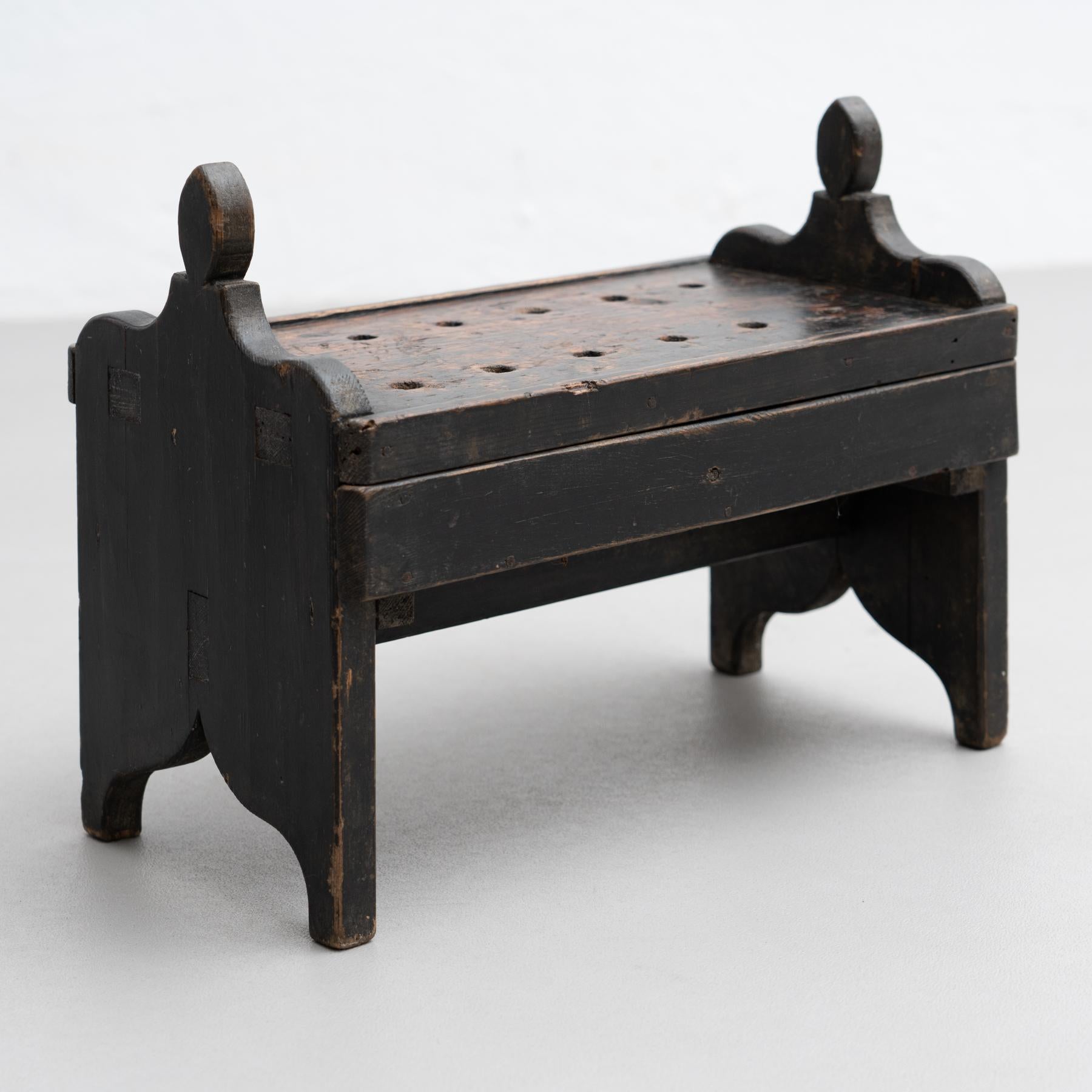 Mid-Century Modern Spanish 'Hachero' Traditional Ancient Stained Wood Candleholder, circa 1930