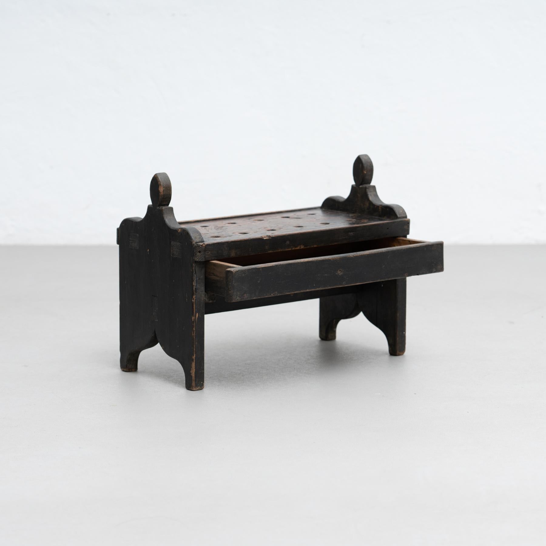 Mid-20th Century Spanish 'Hachero' Traditional Ancient Stained Wood Candleholder, circa 1930
