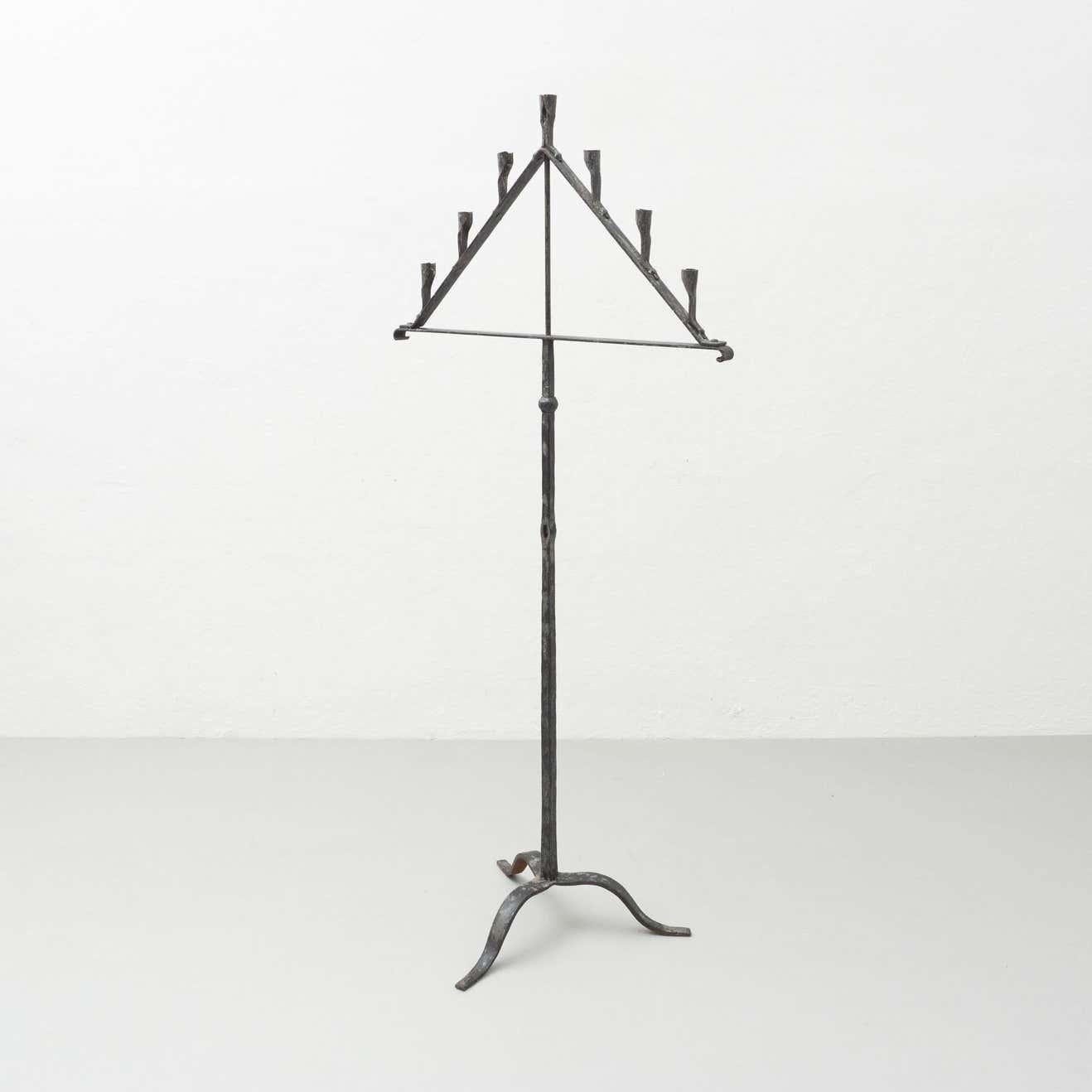 Mid-Century Modern Spanish 'Hachero' Traditional Ancient Wrought Iron Candleholder, circa 1930 For Sale