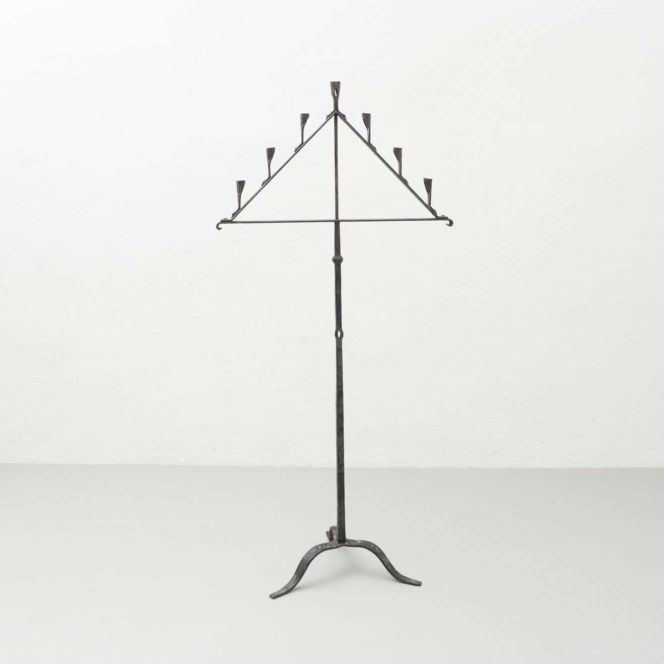 Mid-20th Century Spanish 'Hachero' Traditional Ancient Wrought Iron Candleholder, circa 1930 For Sale