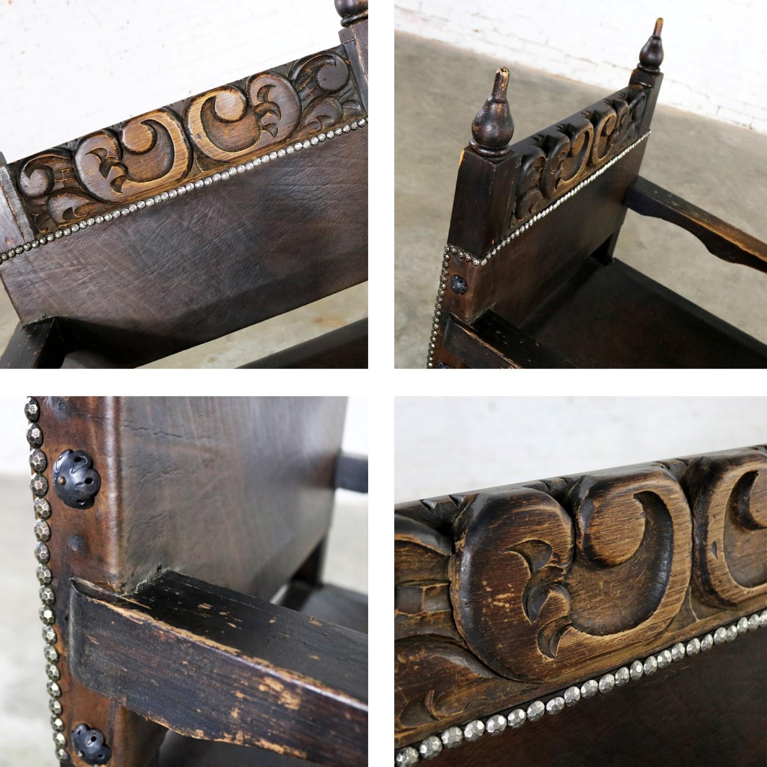 Spanish Hacienda Style Armchair Hand-Carved Leather Artes De Mexico 11