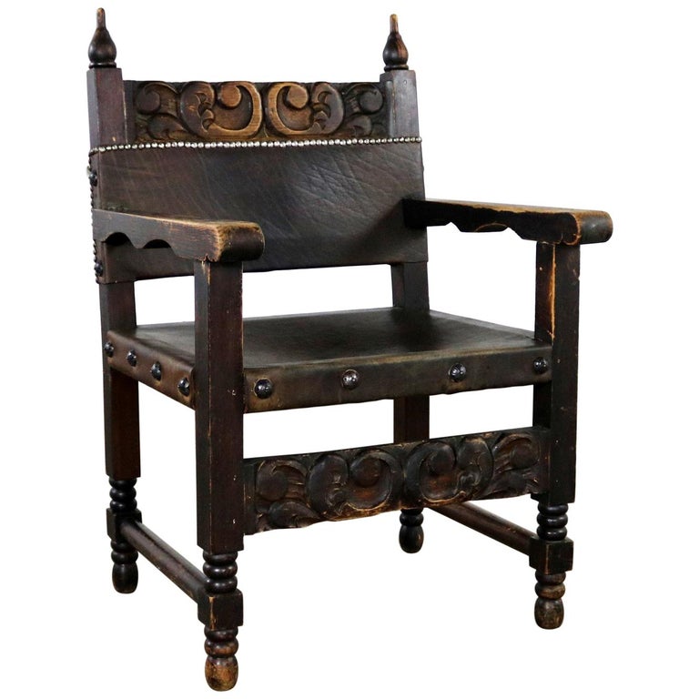 Spanish Hacienda Style Armchair HandCarved Leather Artes De Mexico at