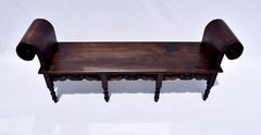 Spanish Hacienda Style Scroll Arm Bench Hand-Carved Artes De Mexico