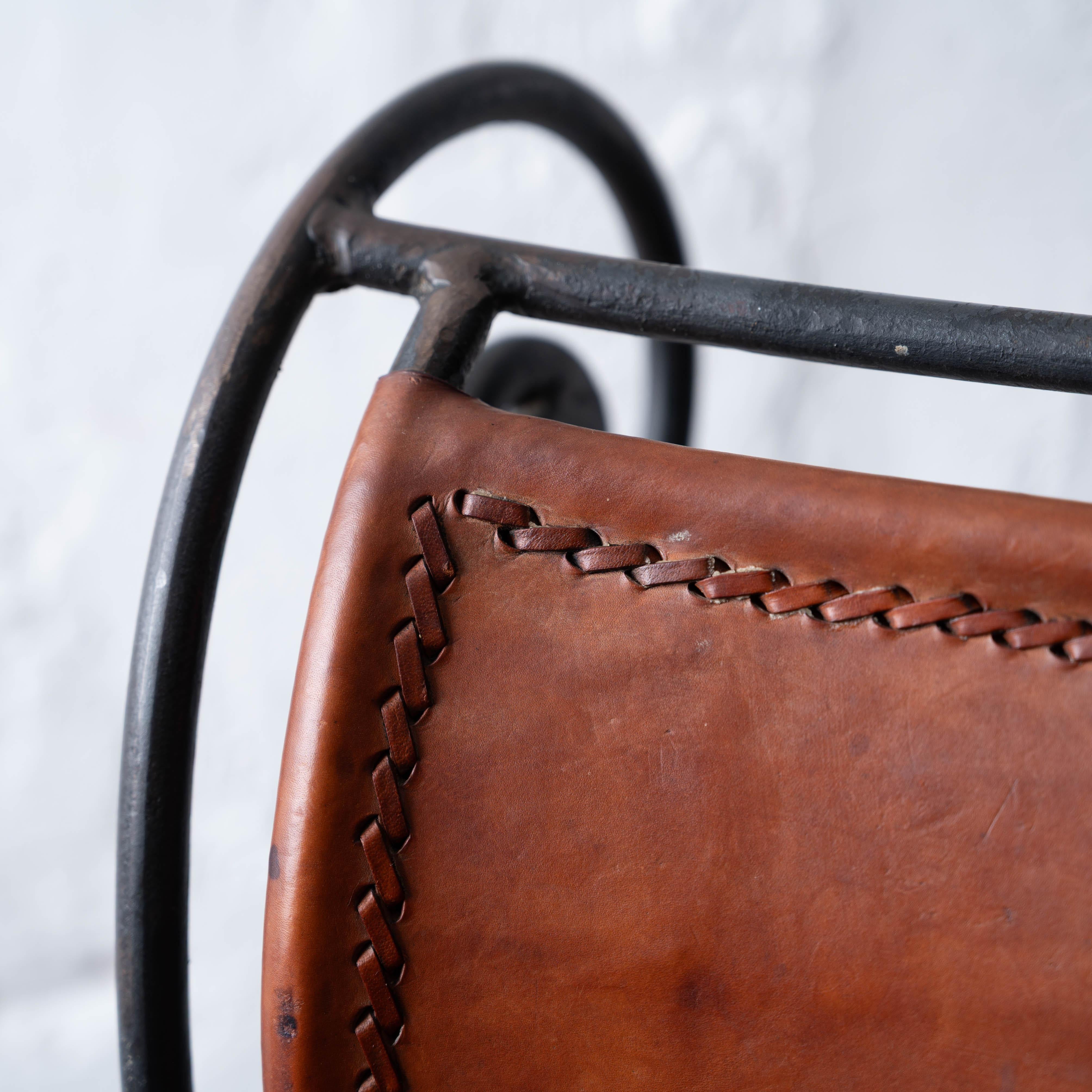 Tabourets de bar en fer forgé et cuir de l'Hacienda espagnole, 1960 en vente 2