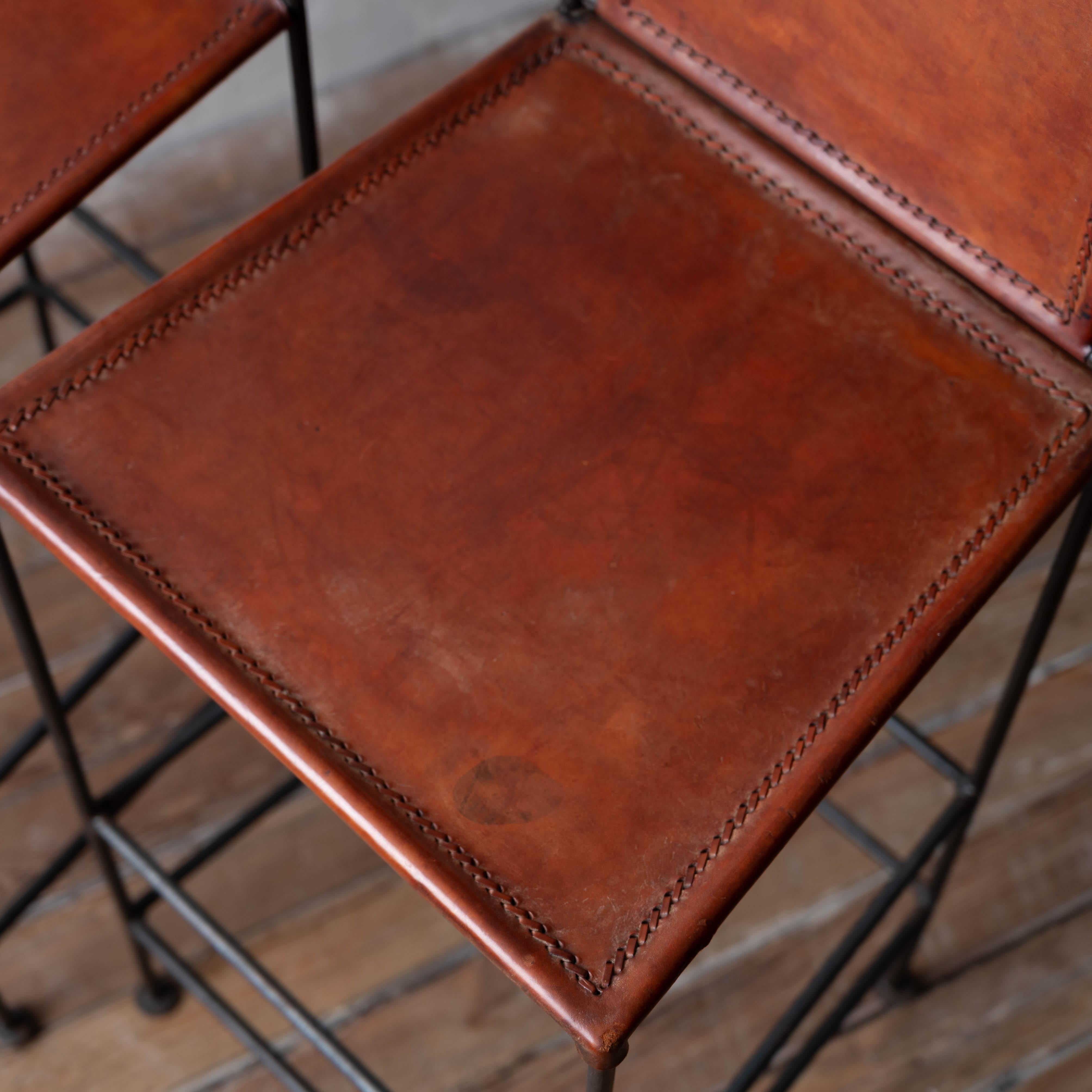 Tabourets de bar en fer forgé et cuir de l'Hacienda espagnole, 1960 en vente 4