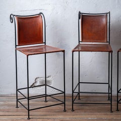 Spanish Hacienda Wrought Iron & Leather Counter Stools, 1960s