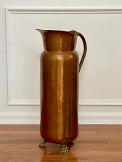 Spanish Hammered Dovetailed Copper and Brass Umbrella Holder with Claw Feet