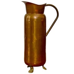Antique Spanish Hammered Dovetailed Copper and Brass Umbrella Holder with Claw Feet