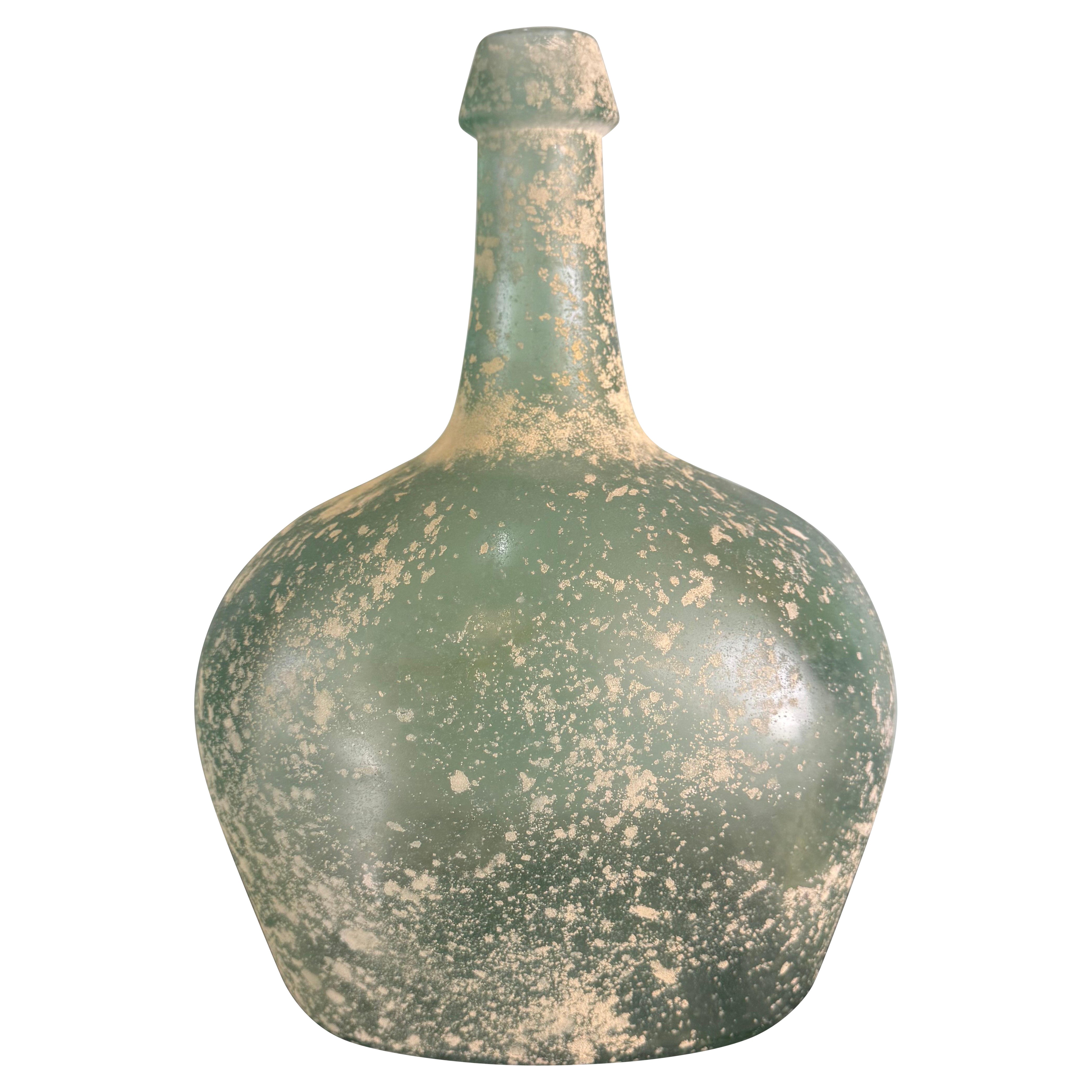 Spanish Hand-Blown Seafoam Glass Vessel with Weathered Patina Finish For Sale