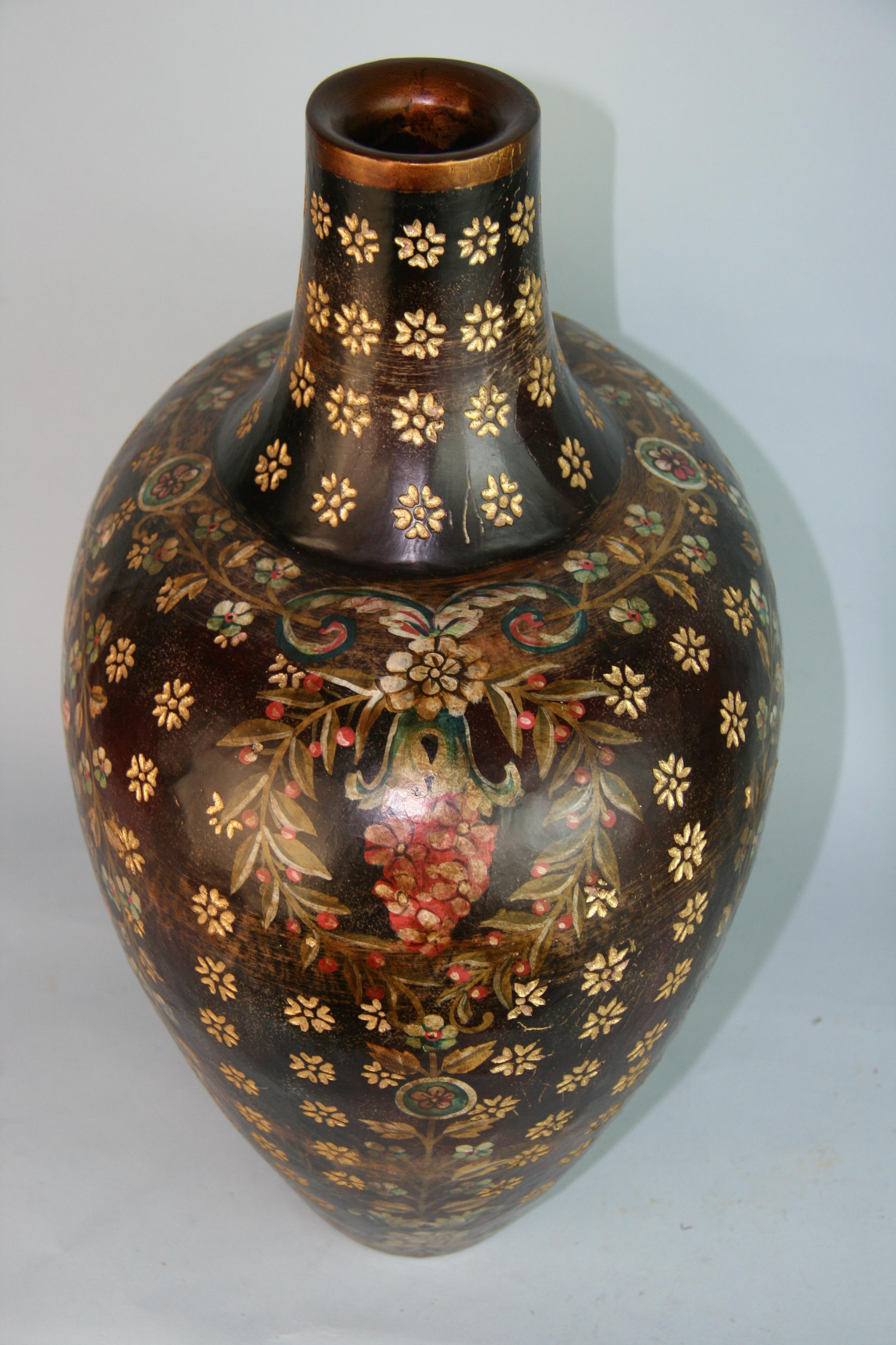 Spanish Hand Carved and Painted Wood Vase 5