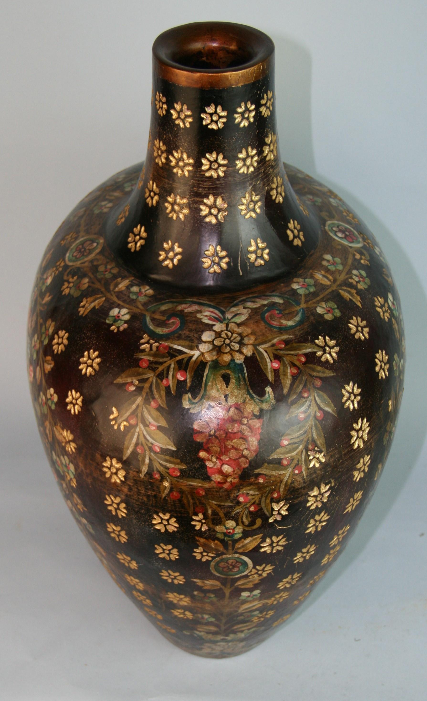 Spanish Hand Carved and Painted Wood Vase 6