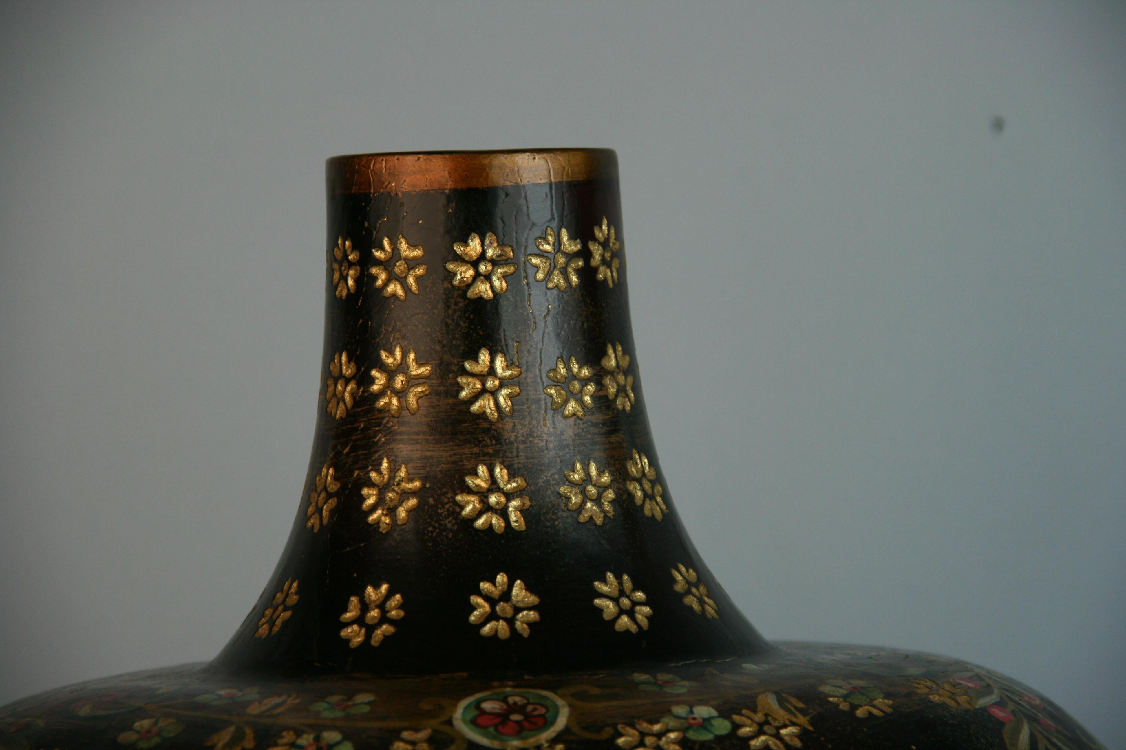 Mid-20th Century Spanish Hand Carved and Painted Wood Vase