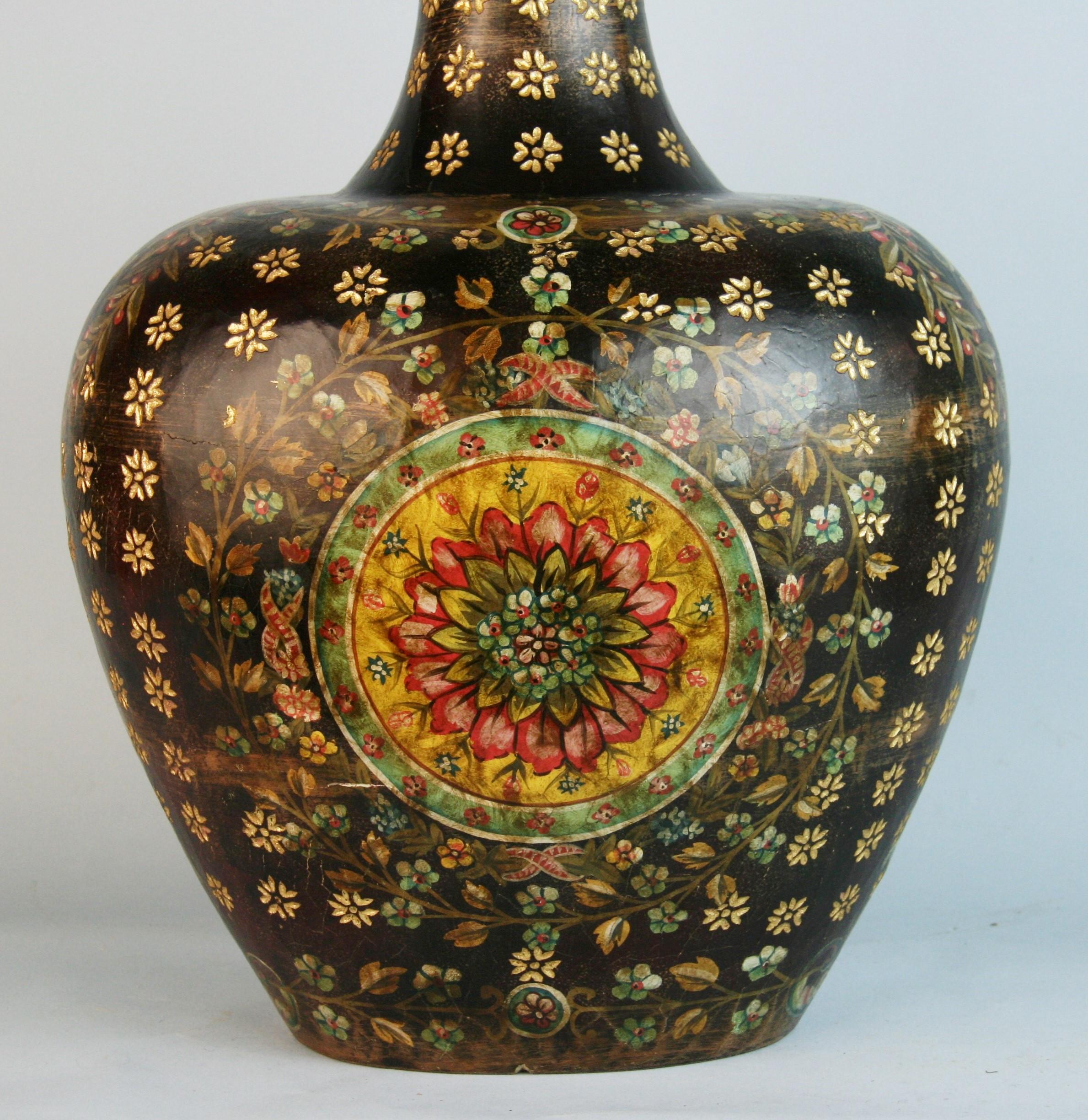 Hardwood Spanish Hand Carved and Painted Wood Vase