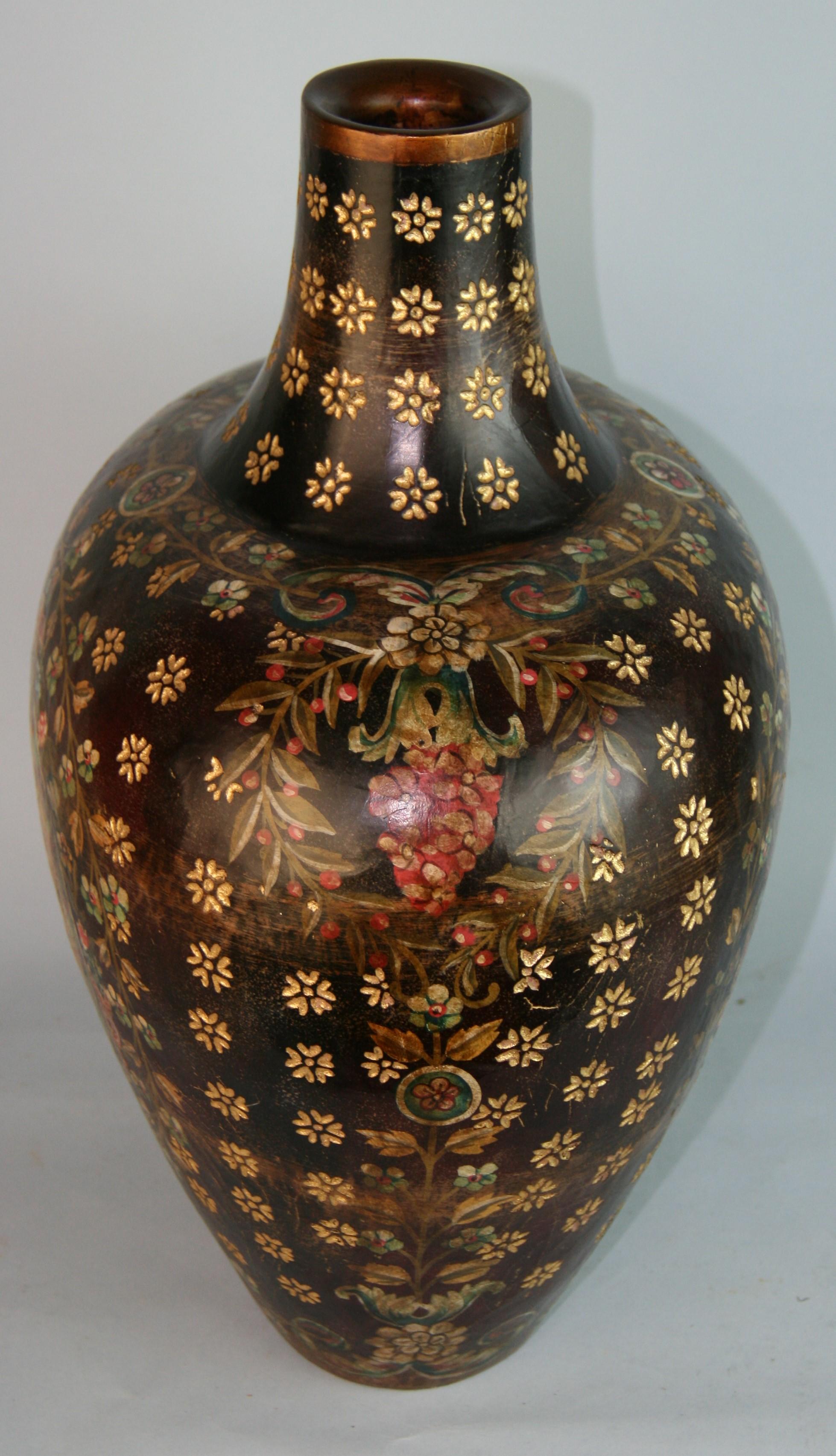 Spanish Hand Carved and Painted Wood Vase 1