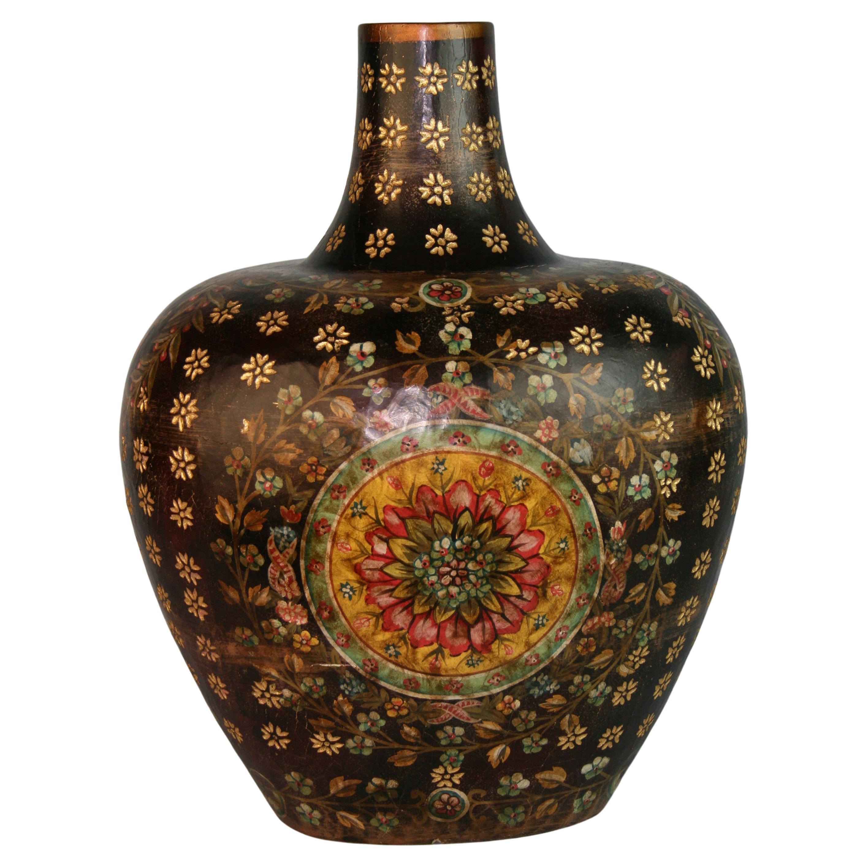 Spanish Hand Carved and Painted Wood Vase