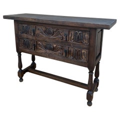 Antique Spanish Hand Carved Console With Two Drawers, 1920s